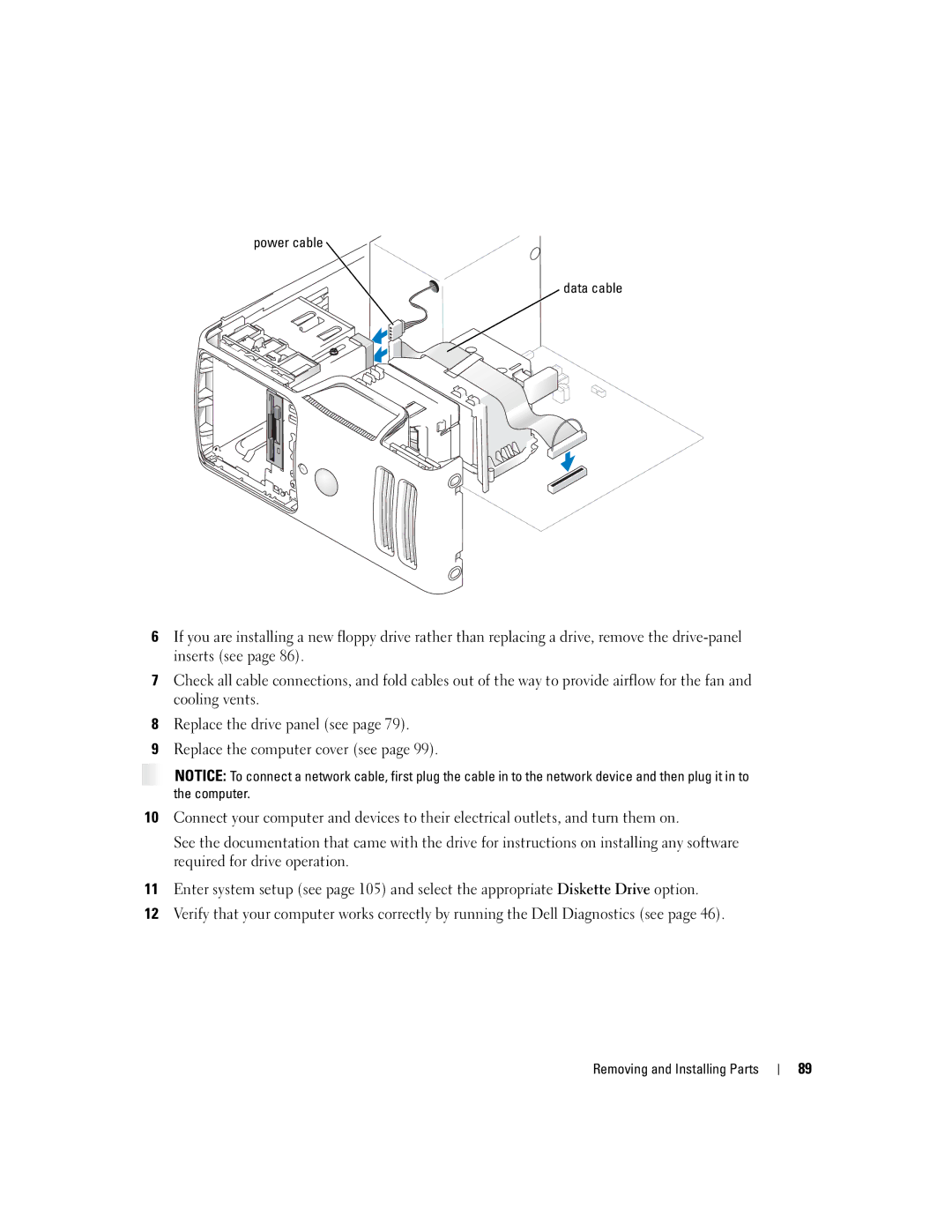 Dell 5100 manual Power cable Data cable 