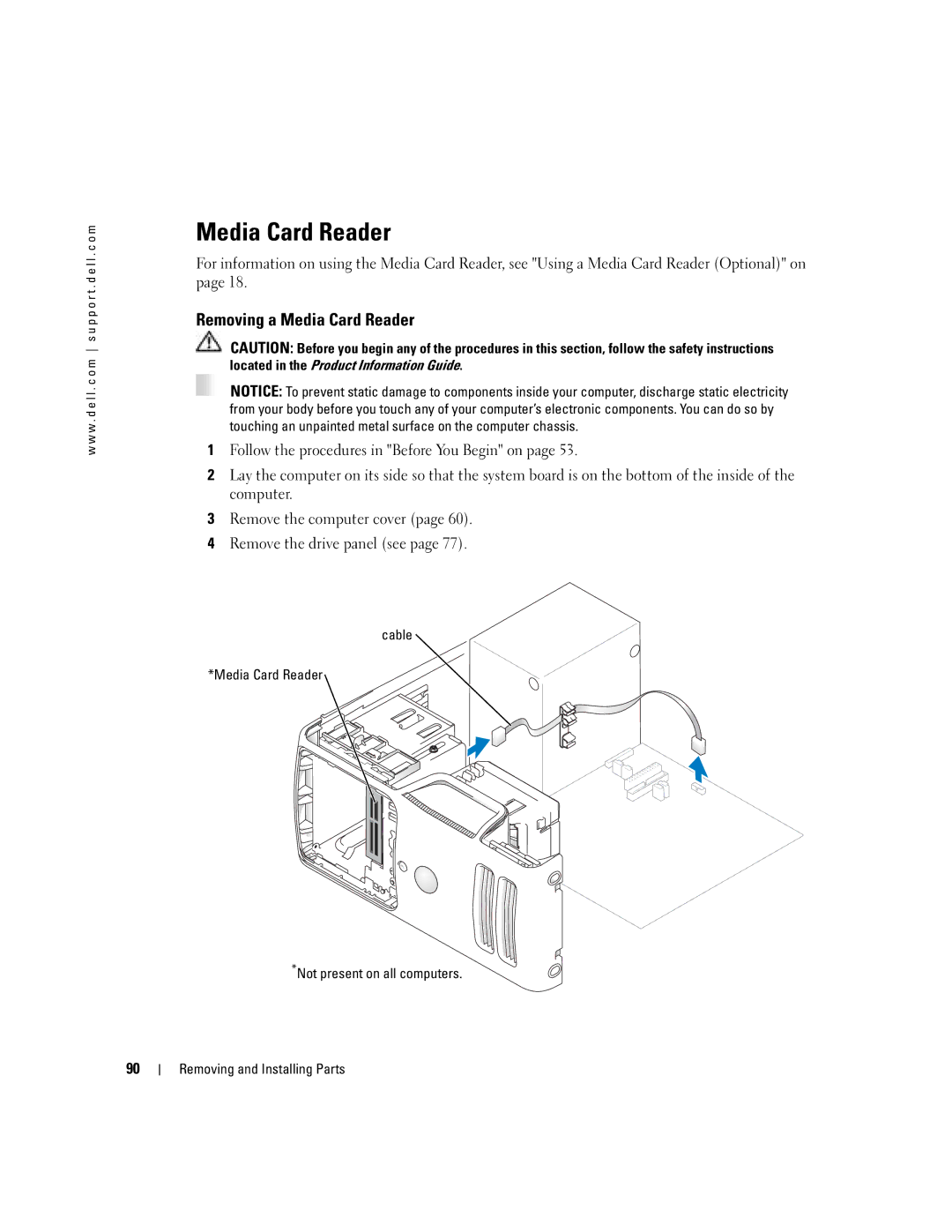 Dell 5100 manual Removing a Media Card Reader 