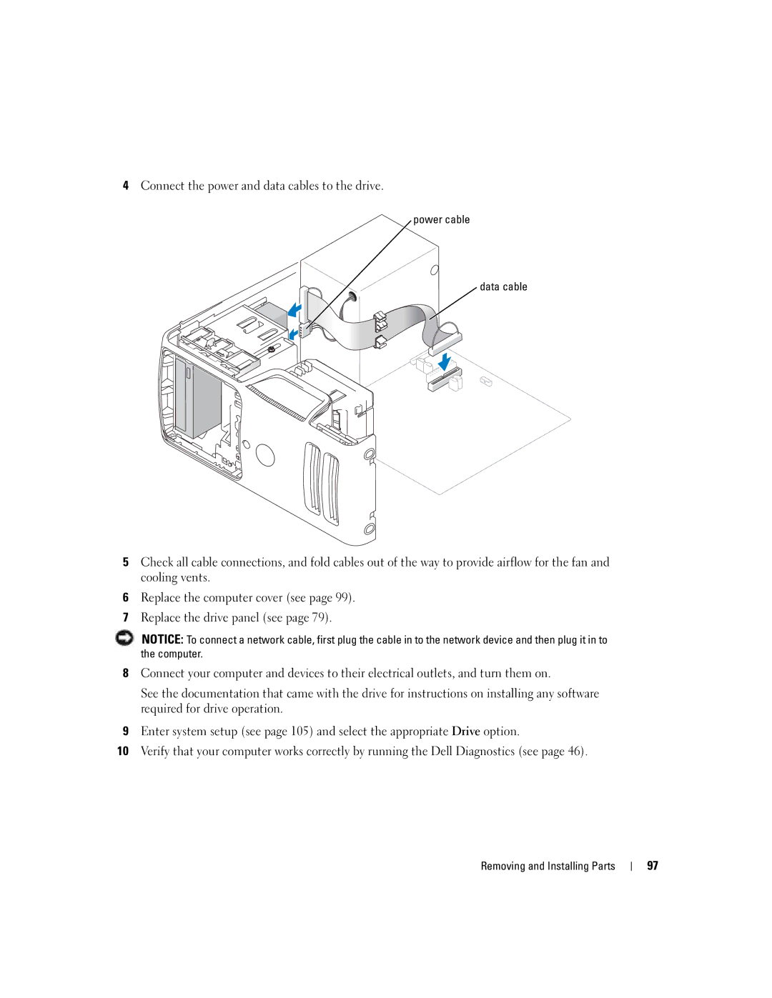 Dell 5100 manual Connect the power and data cables to the drive 