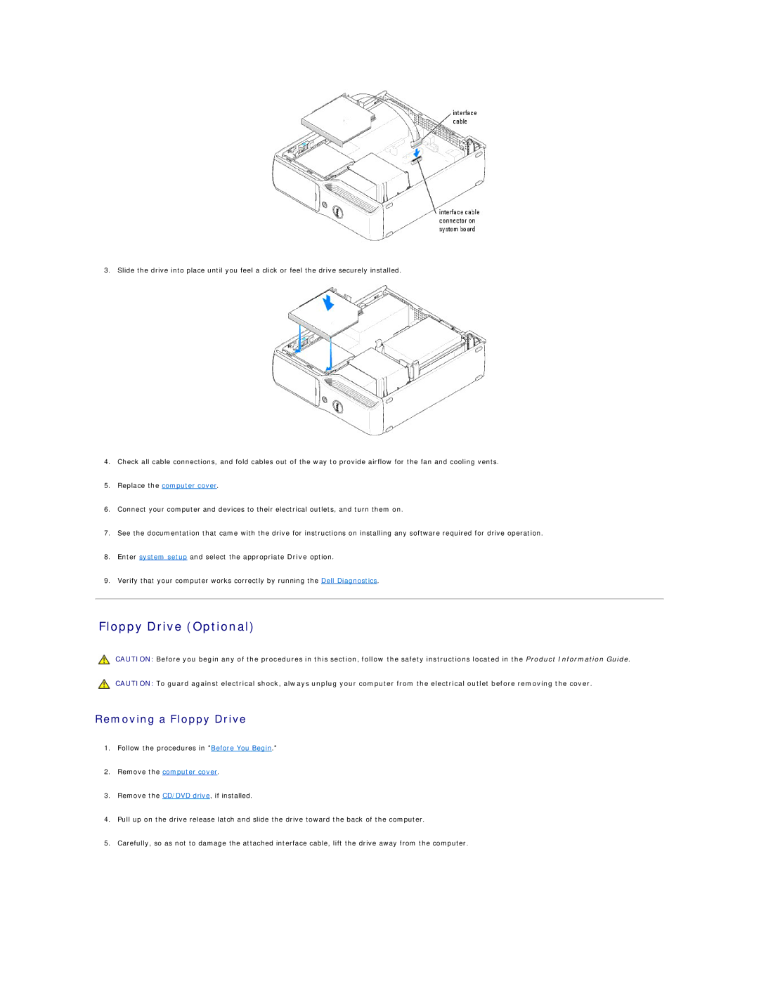 Dell 5100C specifications Floppy Drive Optional, Removing a Floppy Drive 