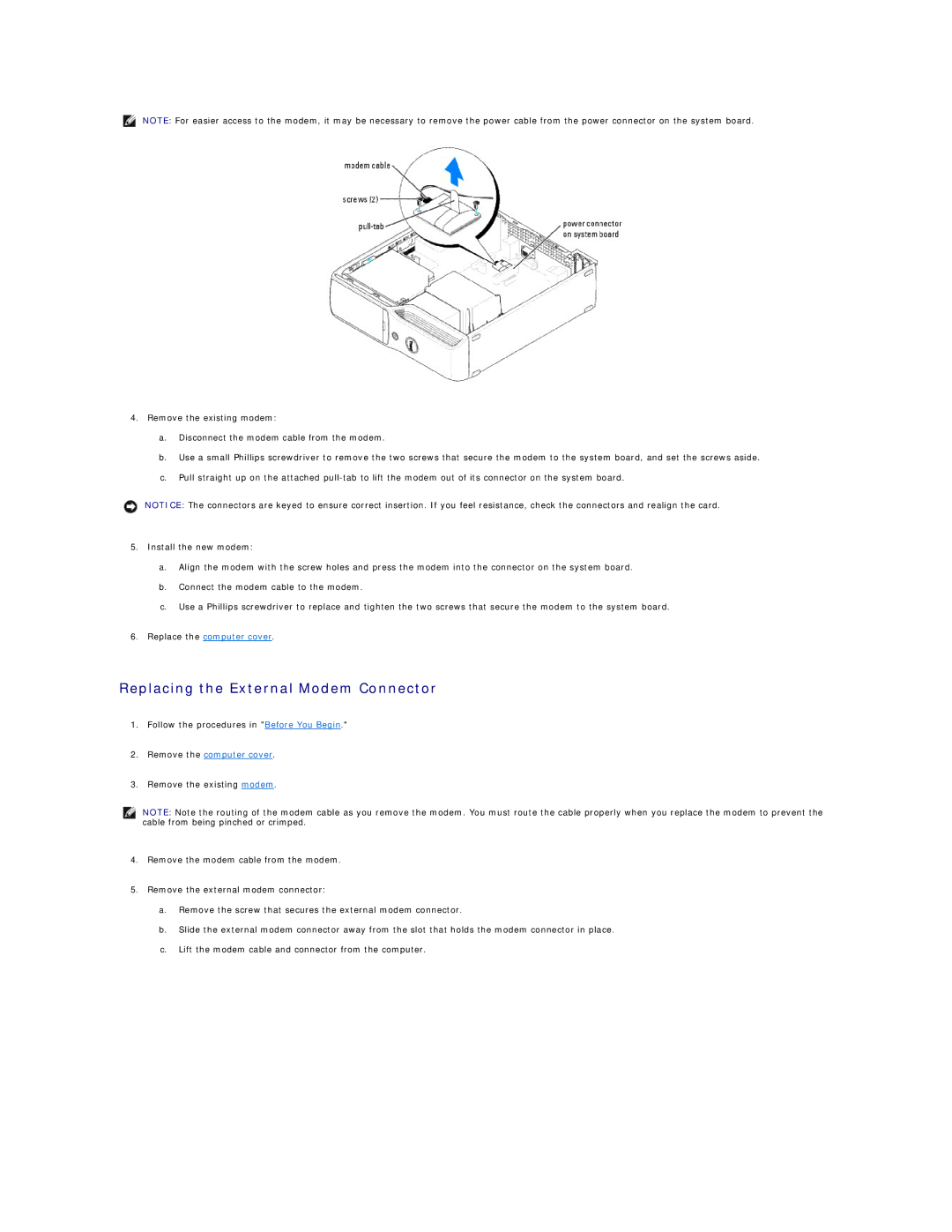 Dell 5100C specifications Replacing the External Modem Connector 