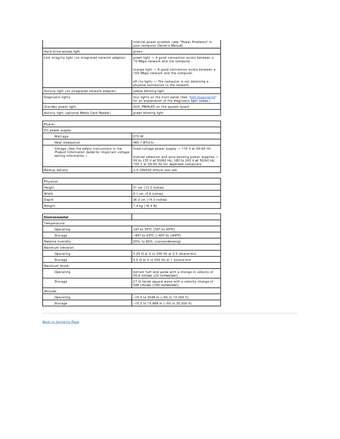 Dell 5100C specifications Power, Physical, Environmental 