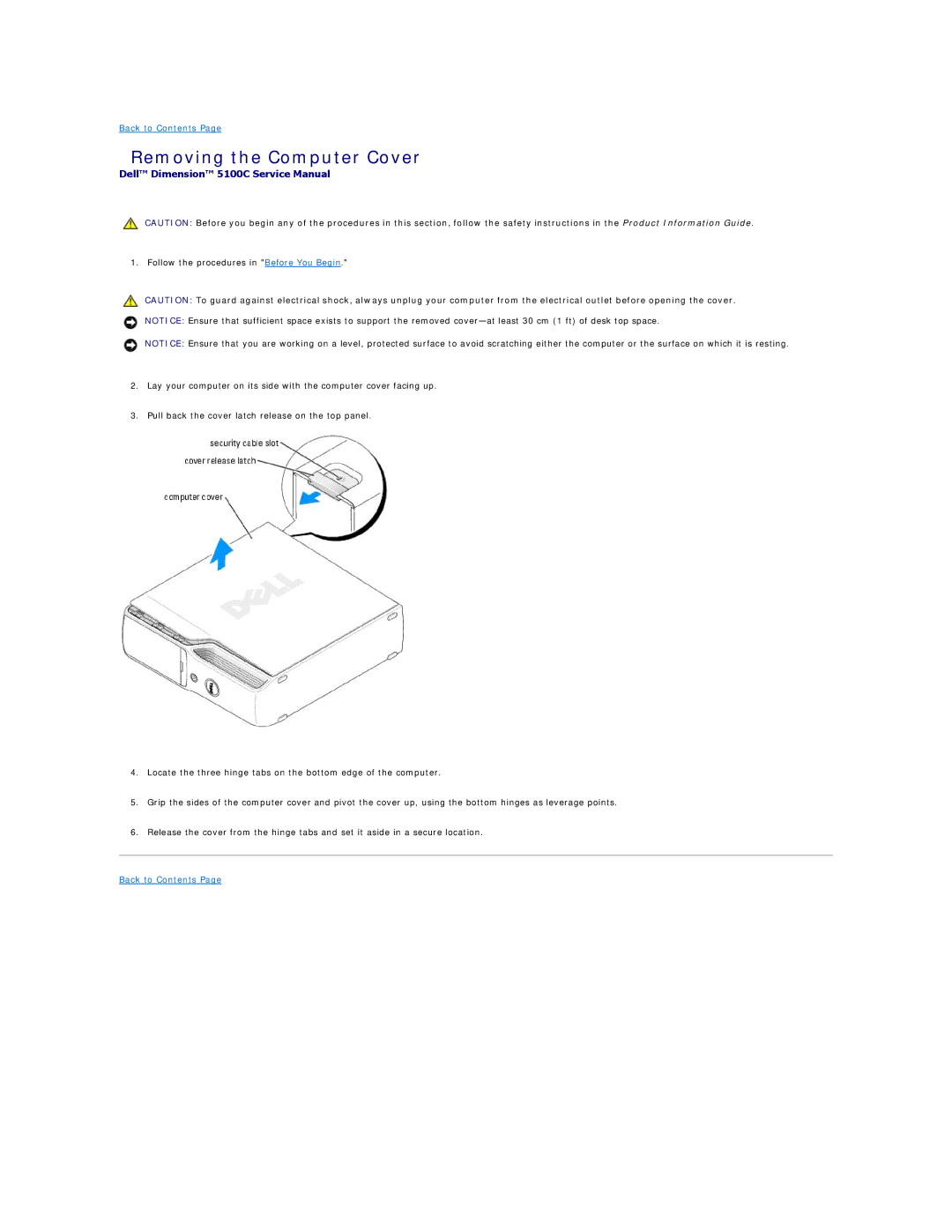 Dell 5100C specifications Removing the Computer Cover 