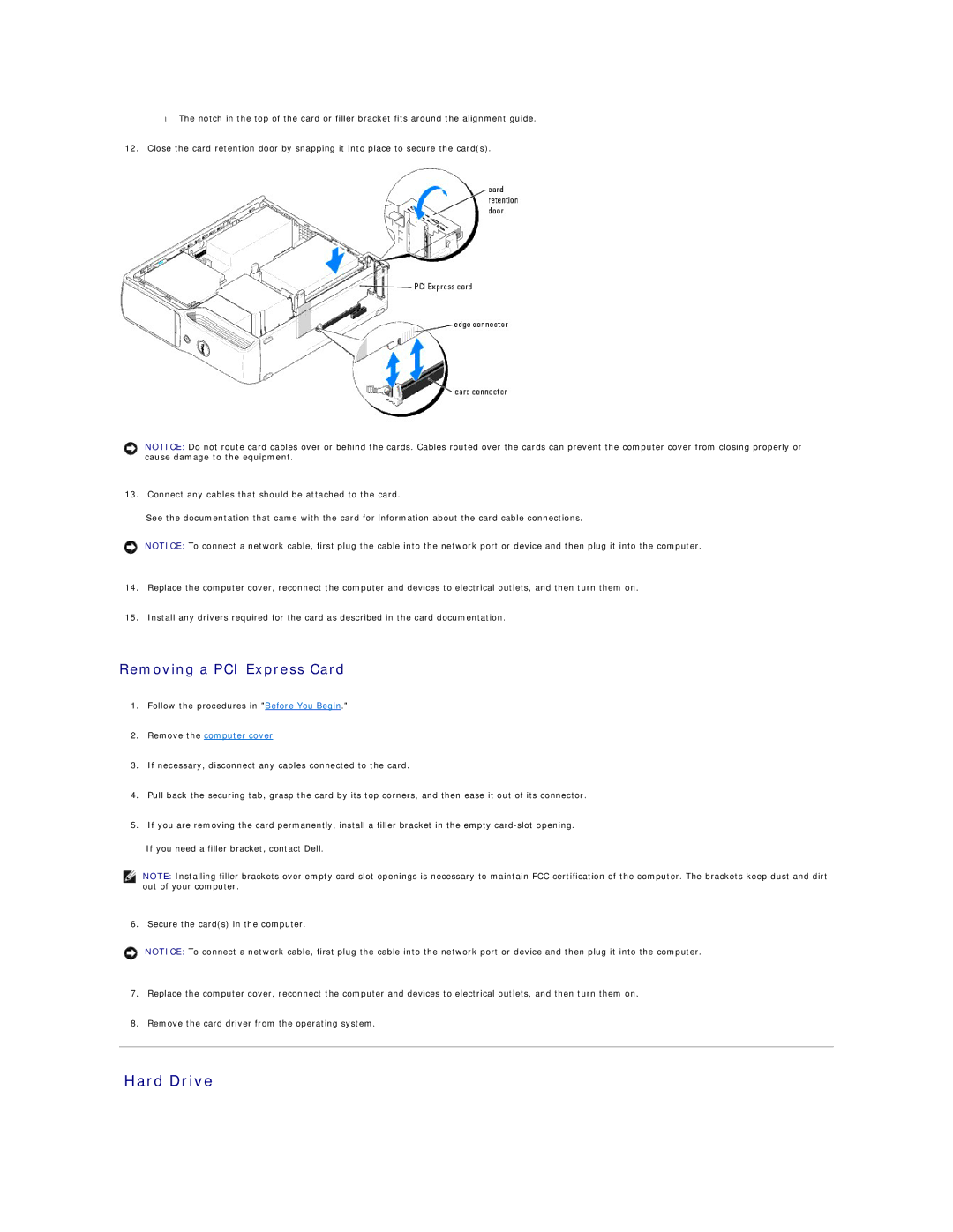 Dell 5100C specifications Hard Drive, Removing a PCI Express Card 