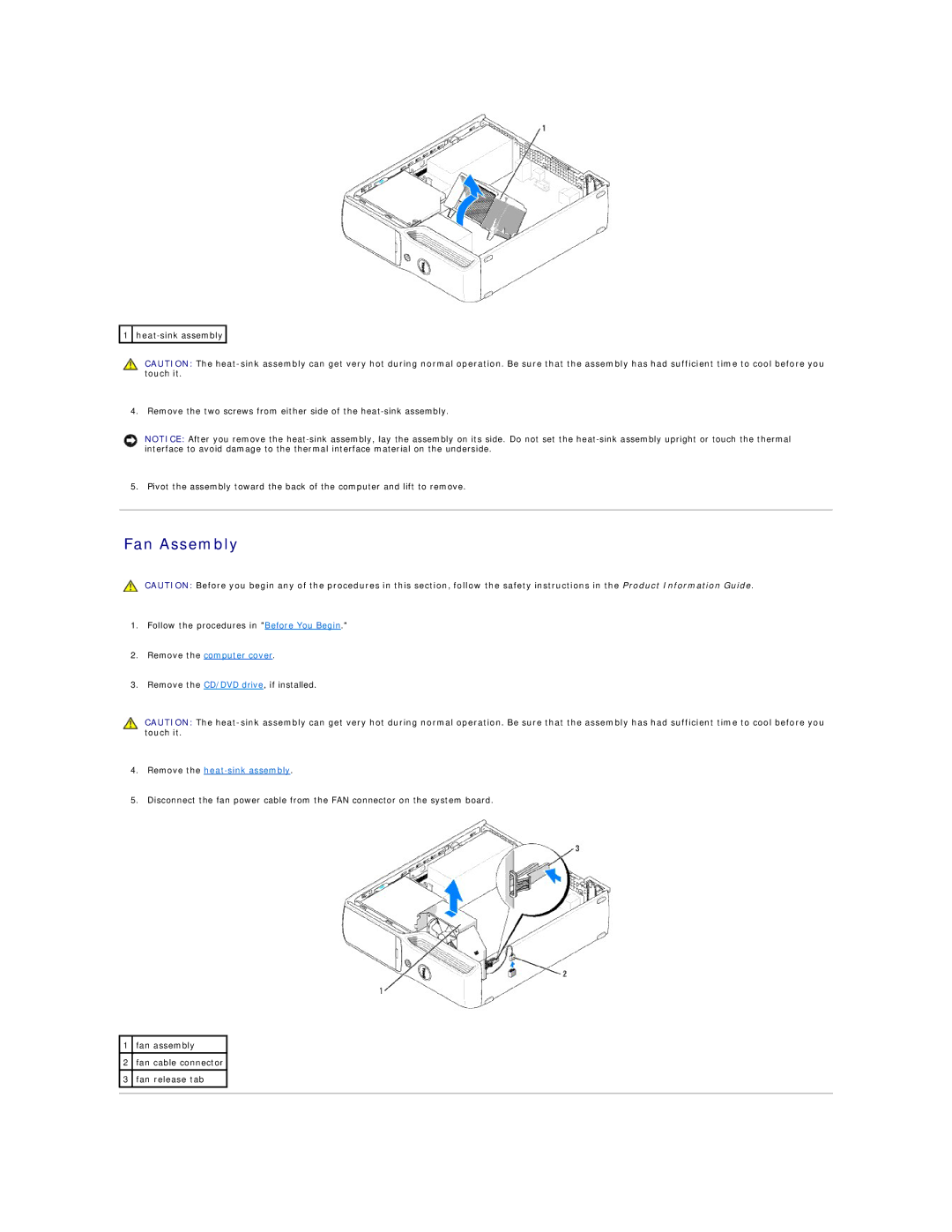 Dell 5100C specifications Fan Assembly, Remove the heat-sink assembly 