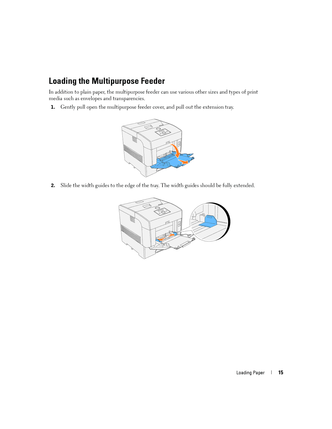 Dell 5100cn owner manual Loading the Multipurpose Feeder 