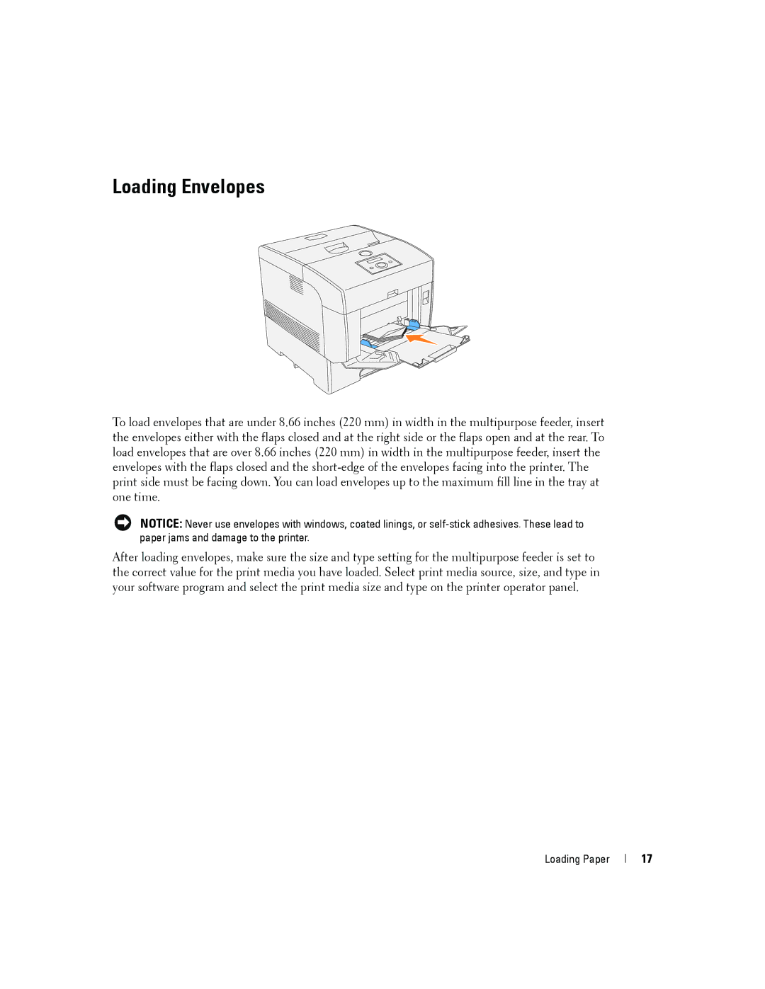 Dell 5100cn owner manual Loading Envelopes 