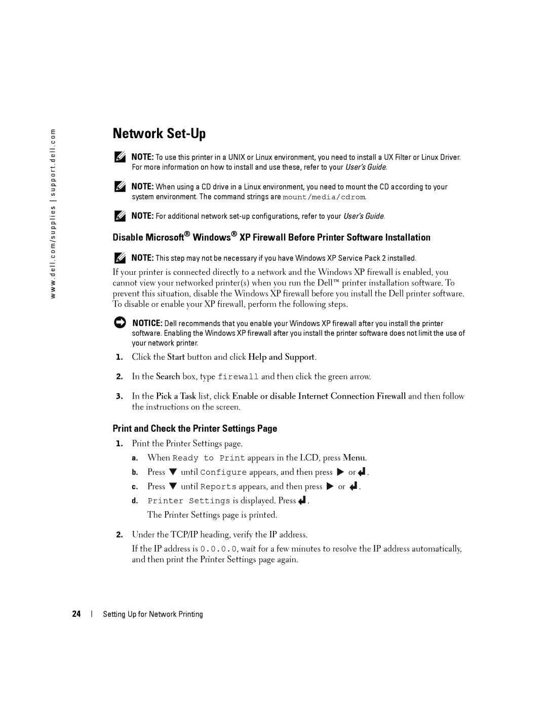 Dell 5100cn owner manual Network Set-Up, Print and Check the Printer Settings 