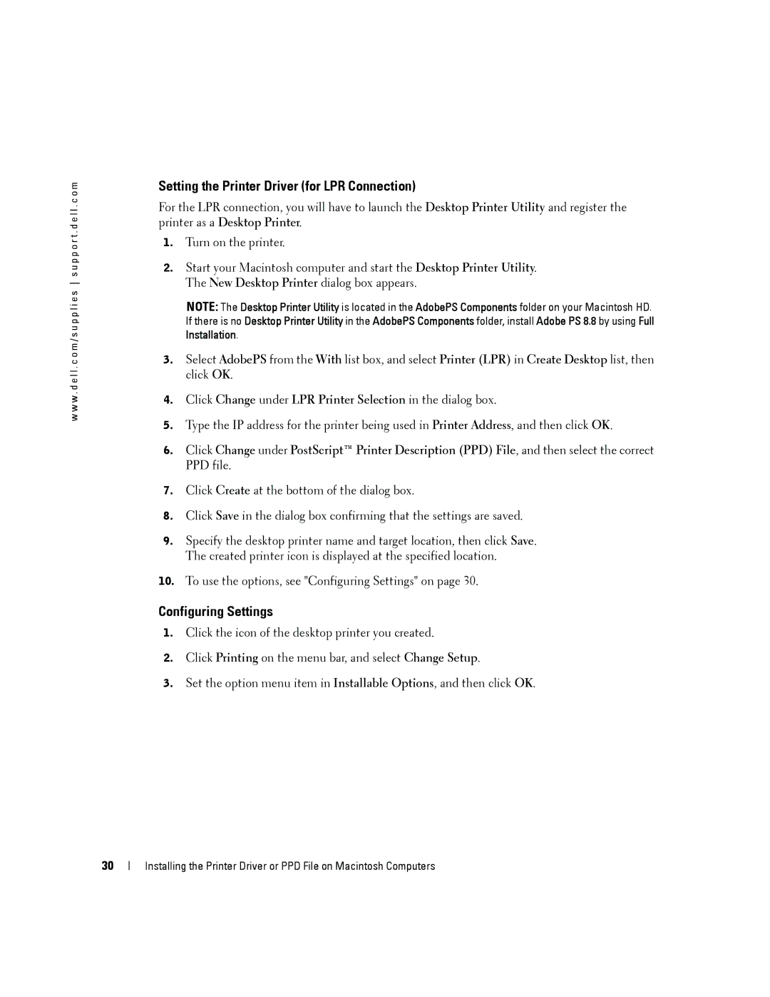 Dell 5100cn owner manual Setting the Printer Driver for LPR Connection, Configuring Settings 