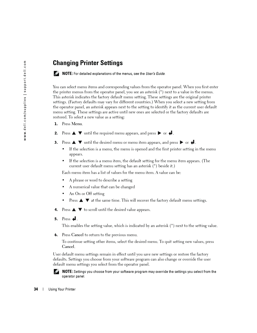 Dell 5100cn owner manual Changing Printer Settings 