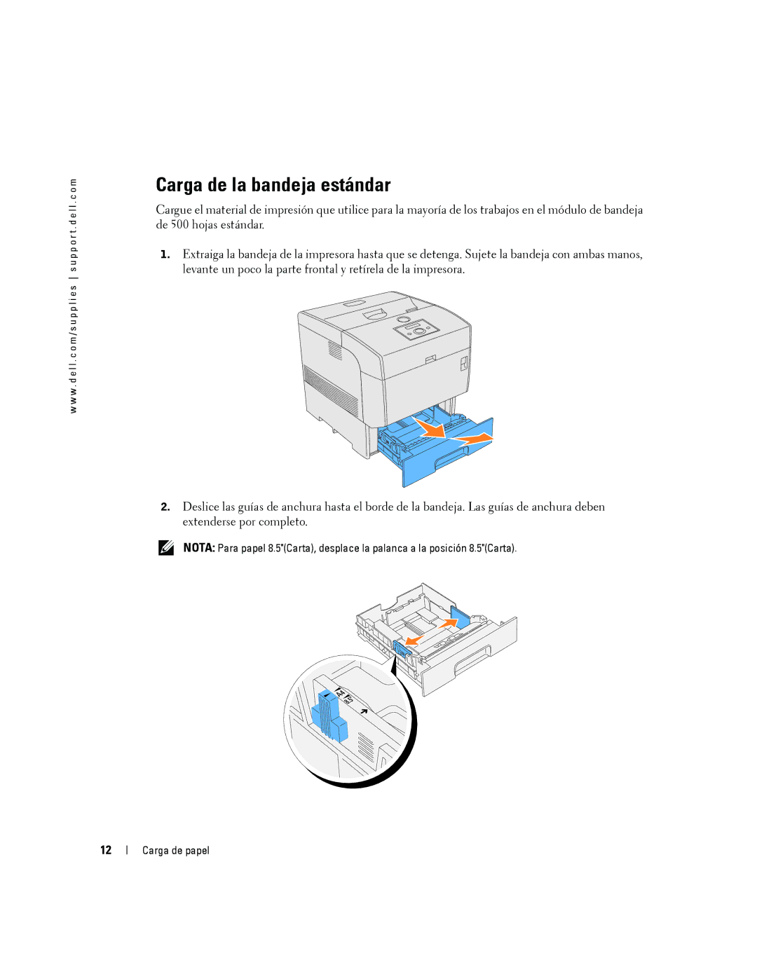 Dell 5100cn manual Carga de la bandeja estándar 