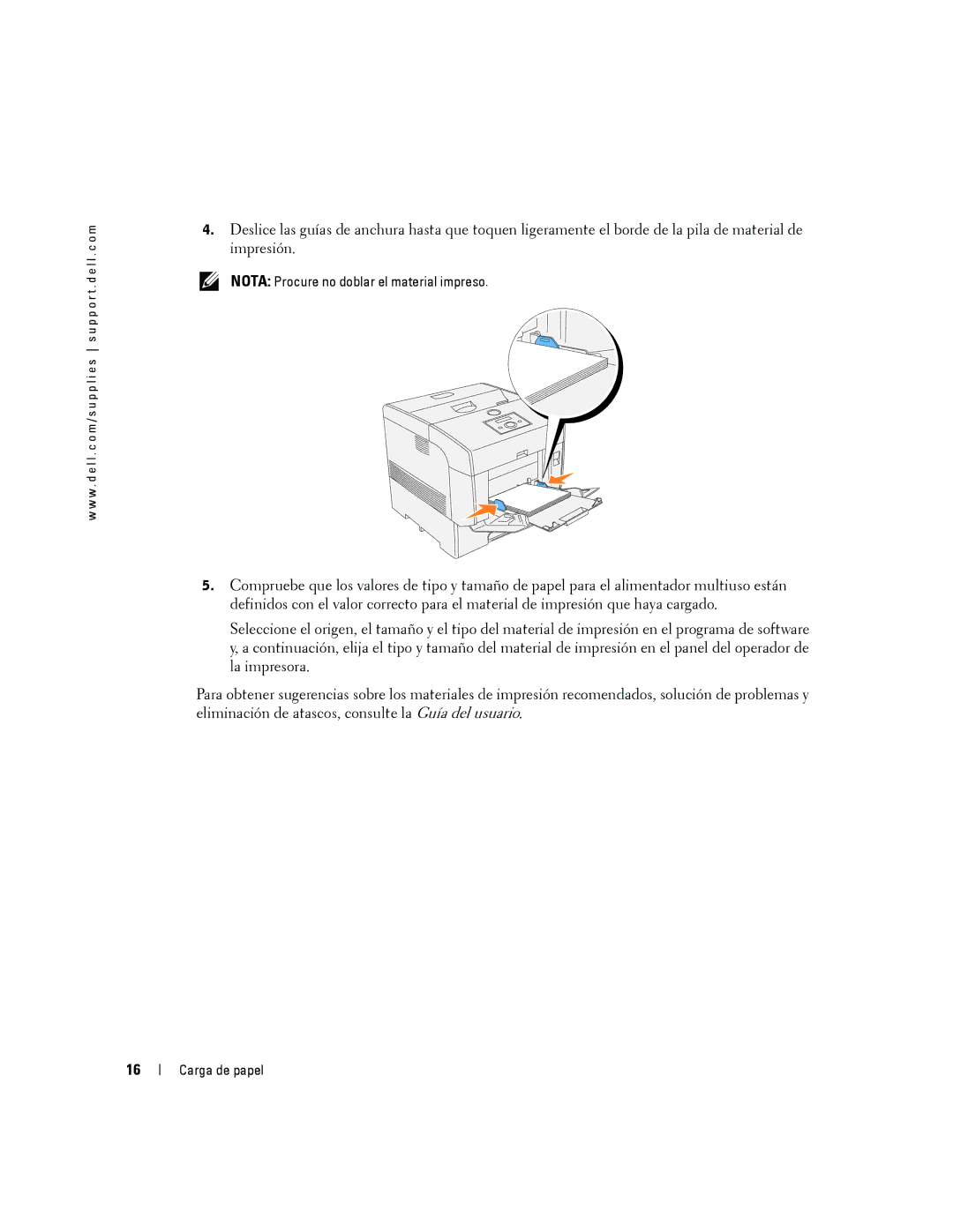 Dell 5100cn manual Nota Procure no doblar el material impreso 