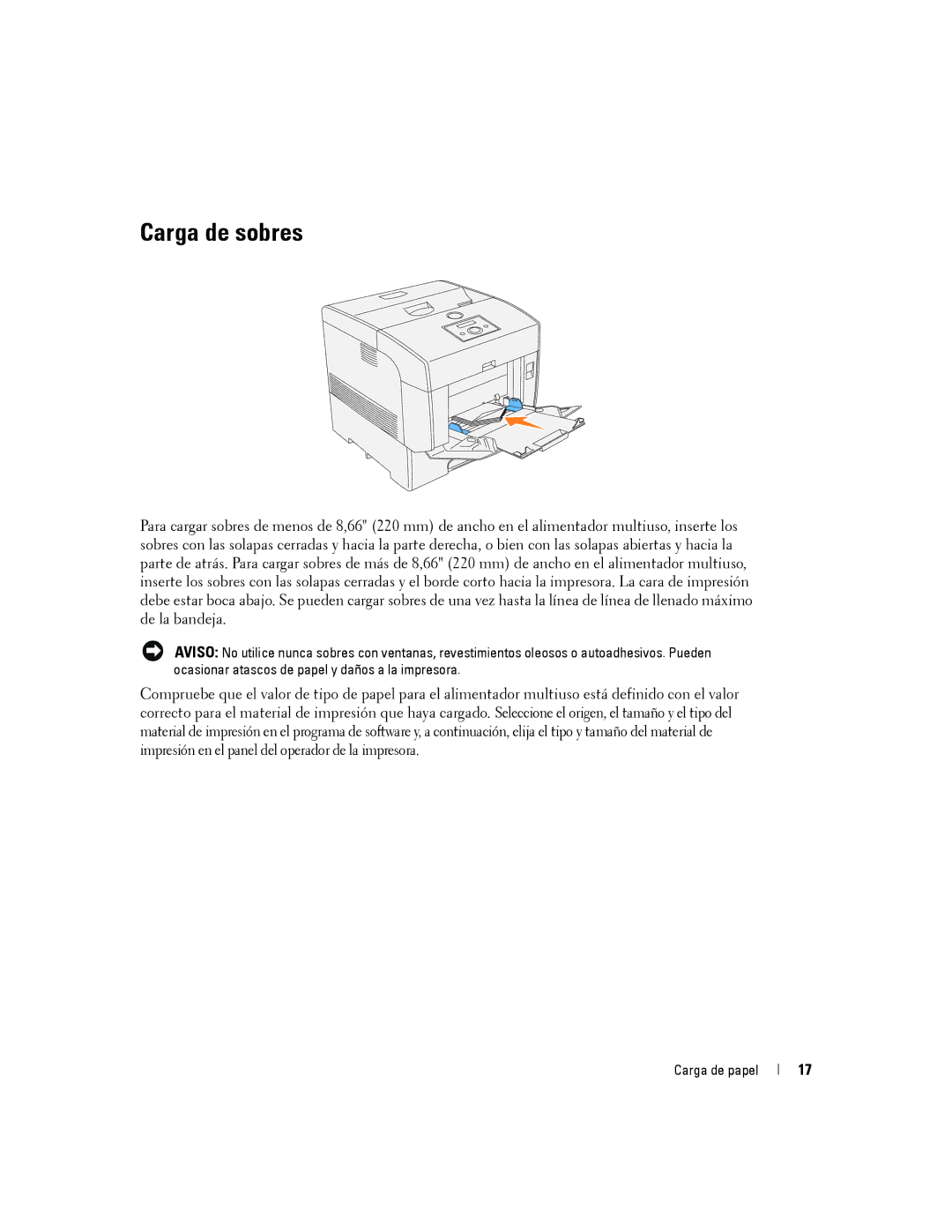 Dell 5100cn manual Carga de sobres 