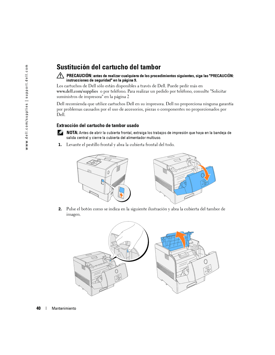 Dell 5100cn manual Sustitución del cartucho del tambor, Extracción del cartucho de tambor usado 