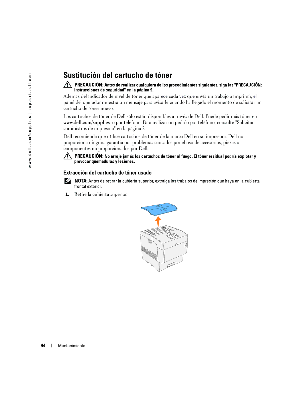 Dell 5100cn manual Sustitución del cartucho de tóner, Extracción del cartucho de tóner usado 