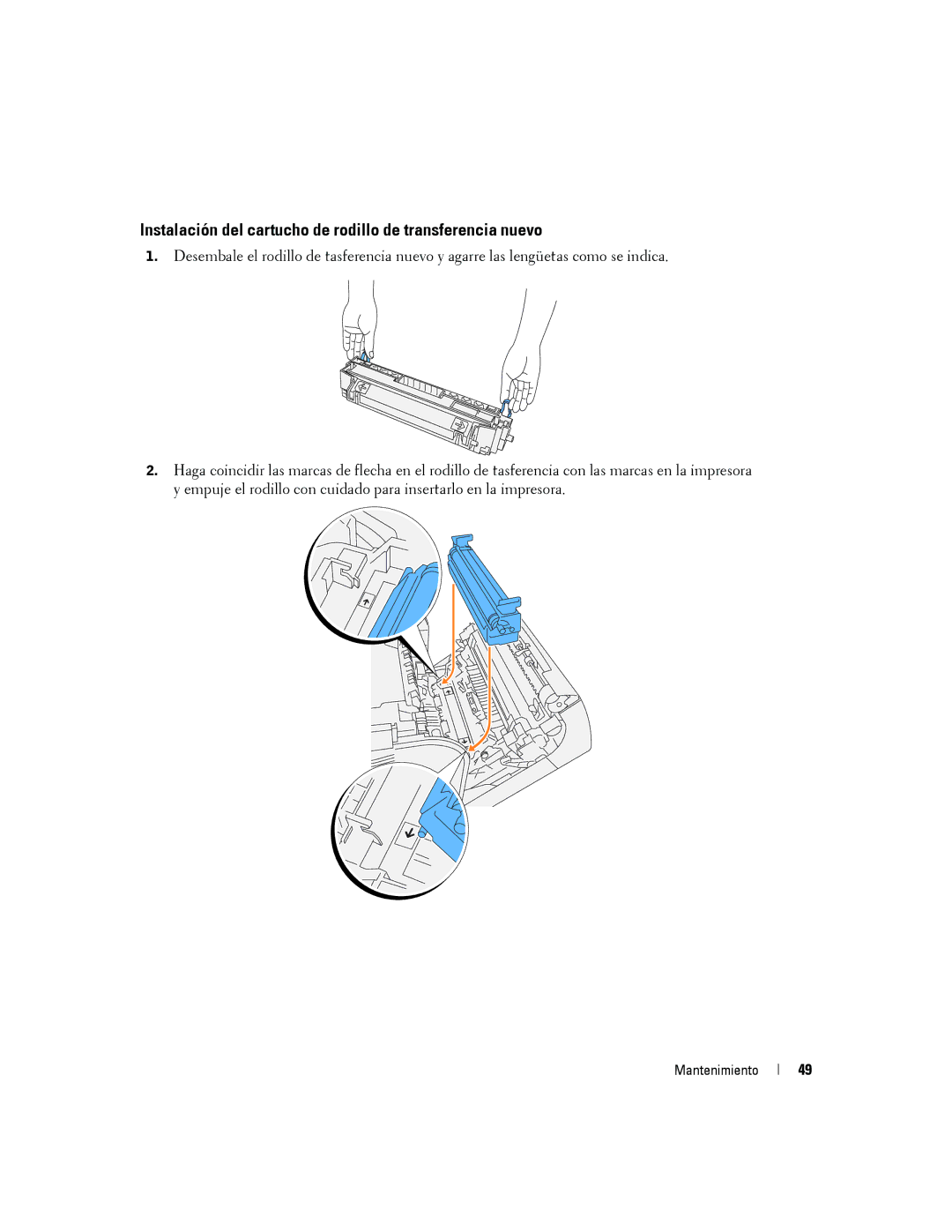 Dell 5100cn manual Instalación del cartucho de rodillo de transferencia nuevo 