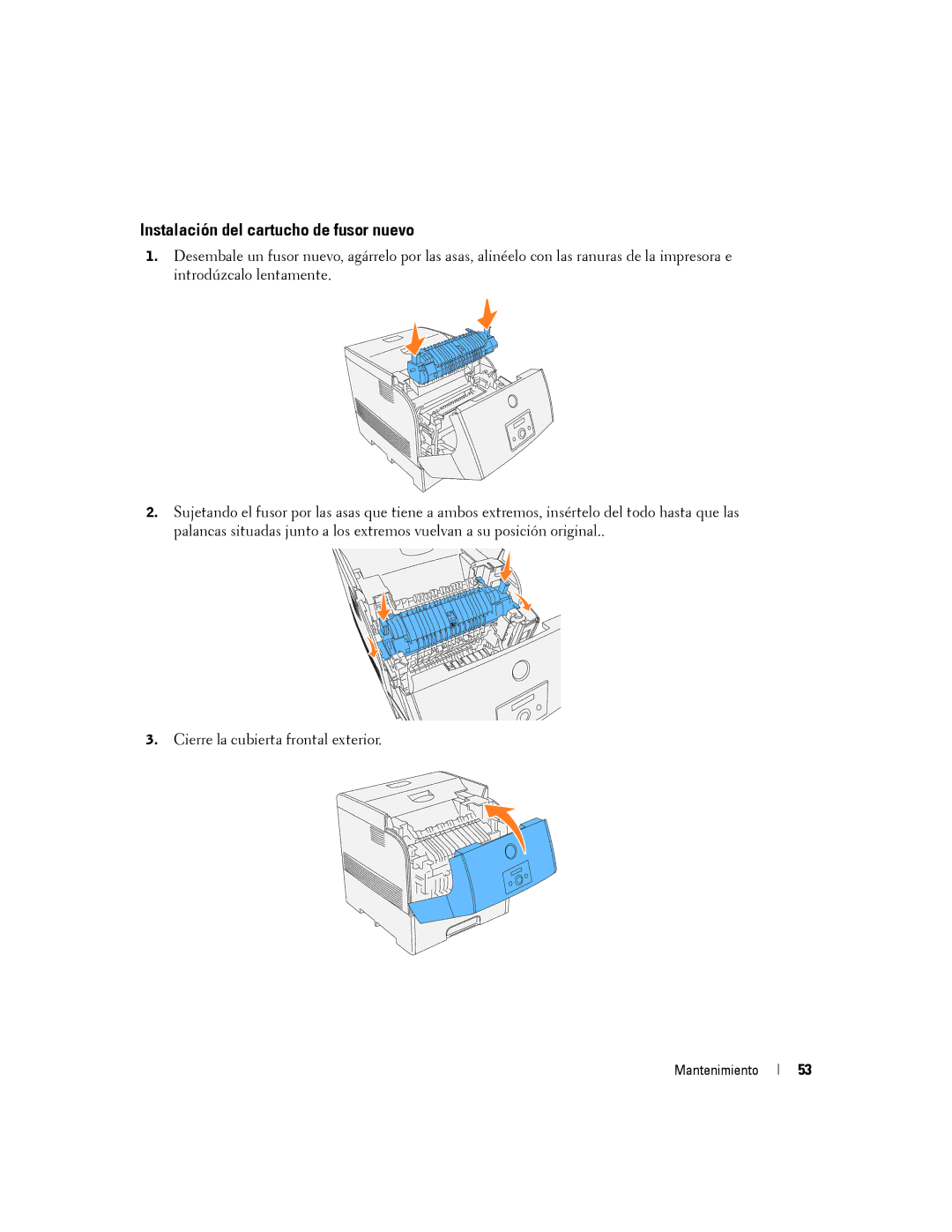 Dell 5100cn manual Instalación del cartucho de fusor nuevo 
