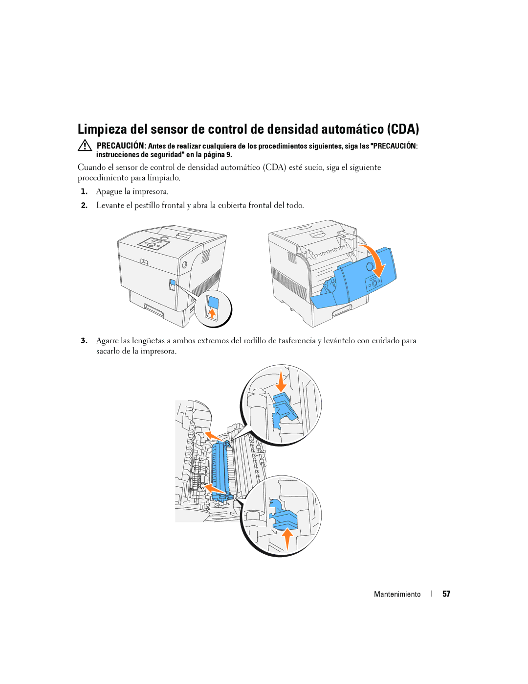 Dell 5100cn manual Limpieza del sensor de control de densidad automático CDA 