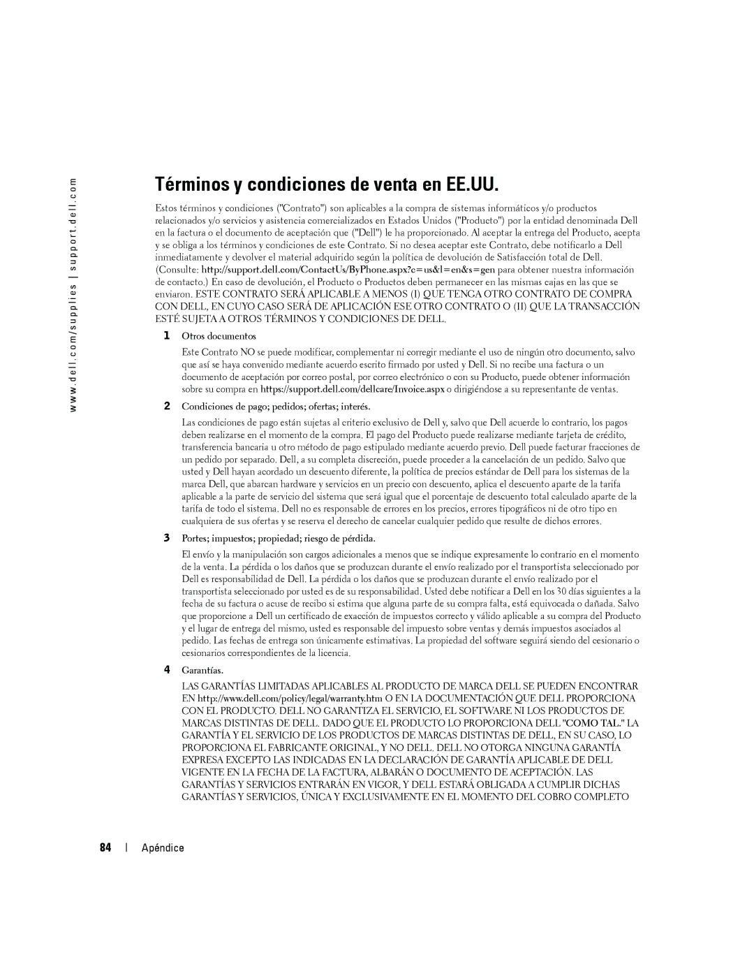 Dell 5100cn manual Términos y condiciones de venta en EE.UU, Portes impuestos propiedad riesgo de pérdida 