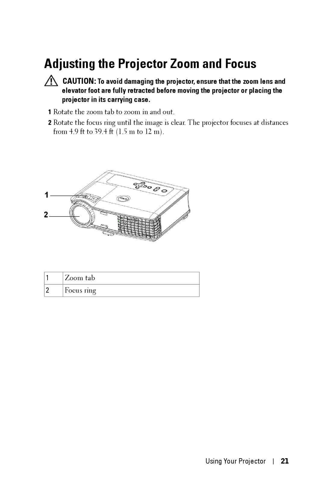 Dell 5100MP owner manual Adjusting the Projector Zoom and Focus 