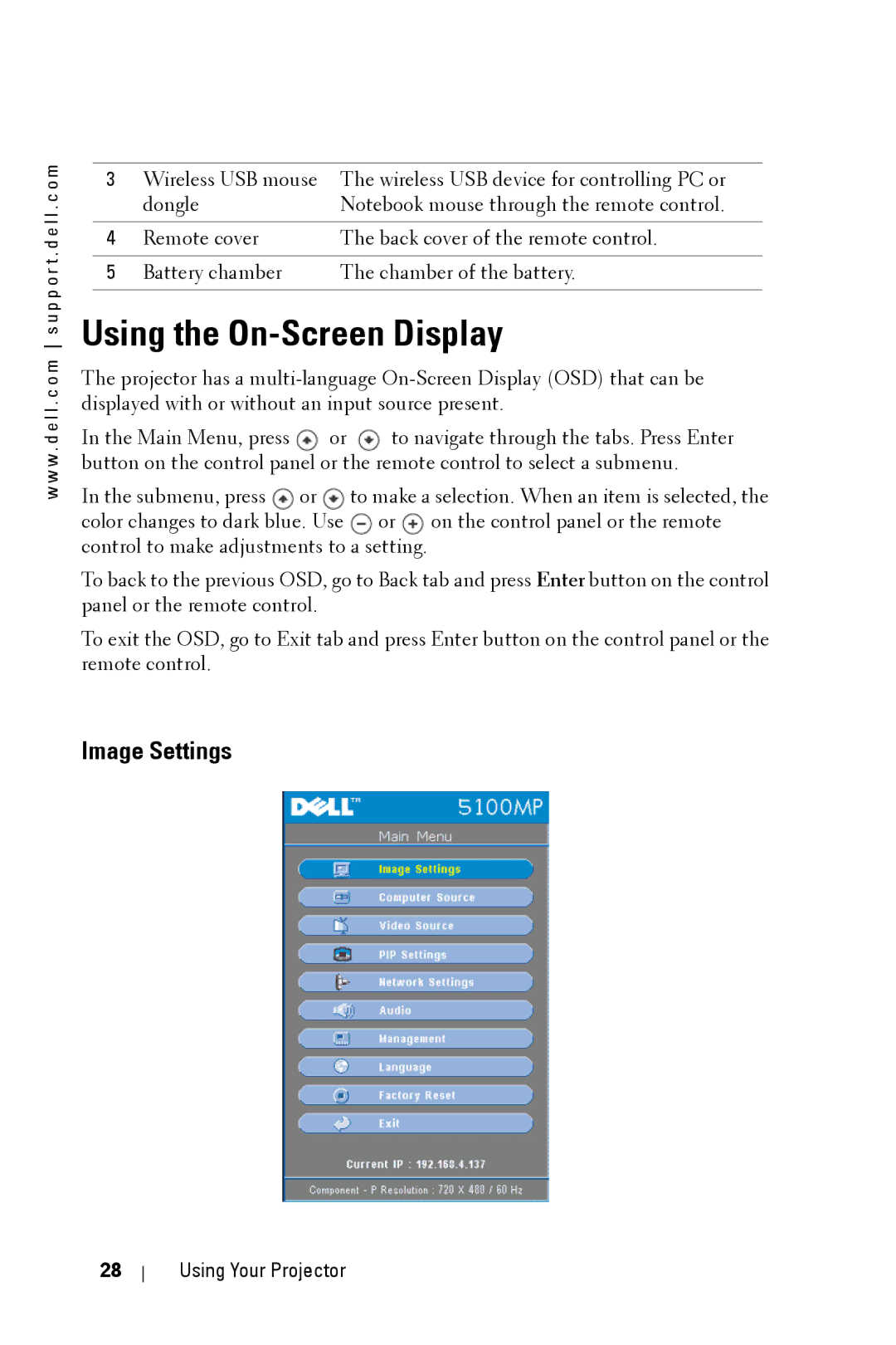 Dell 5100MP owner manual Using the On-Screen Display 