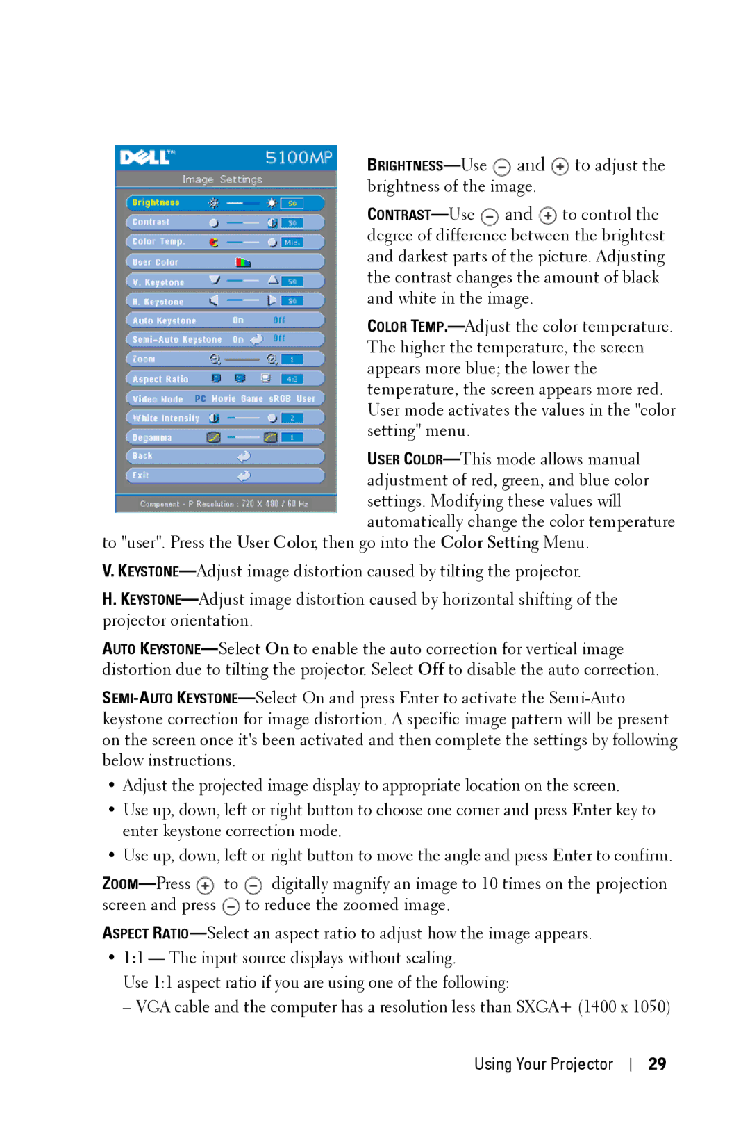 Dell 5100MP owner manual To adjust 