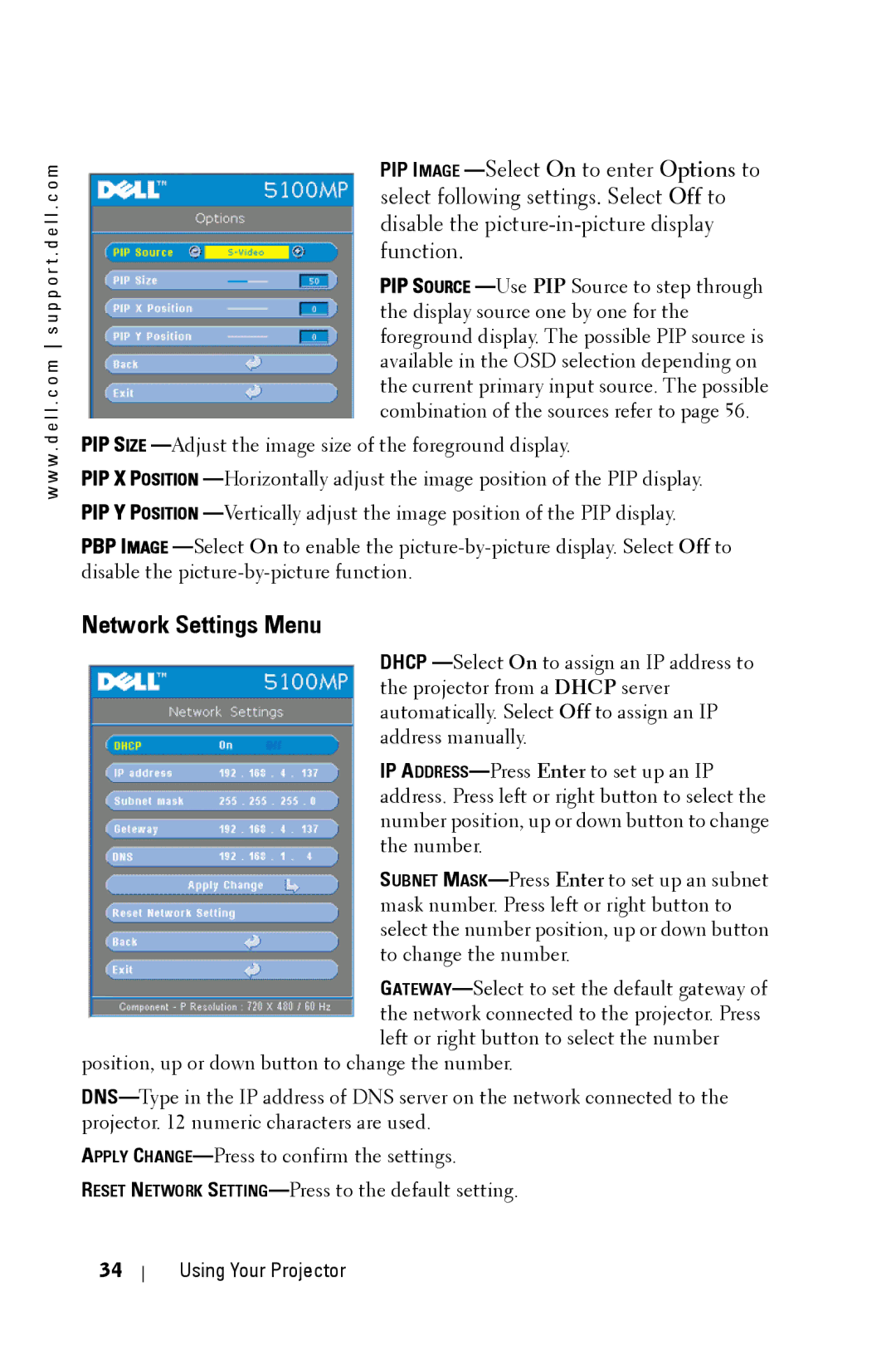 Dell 5100MP owner manual Network Settings Menu 