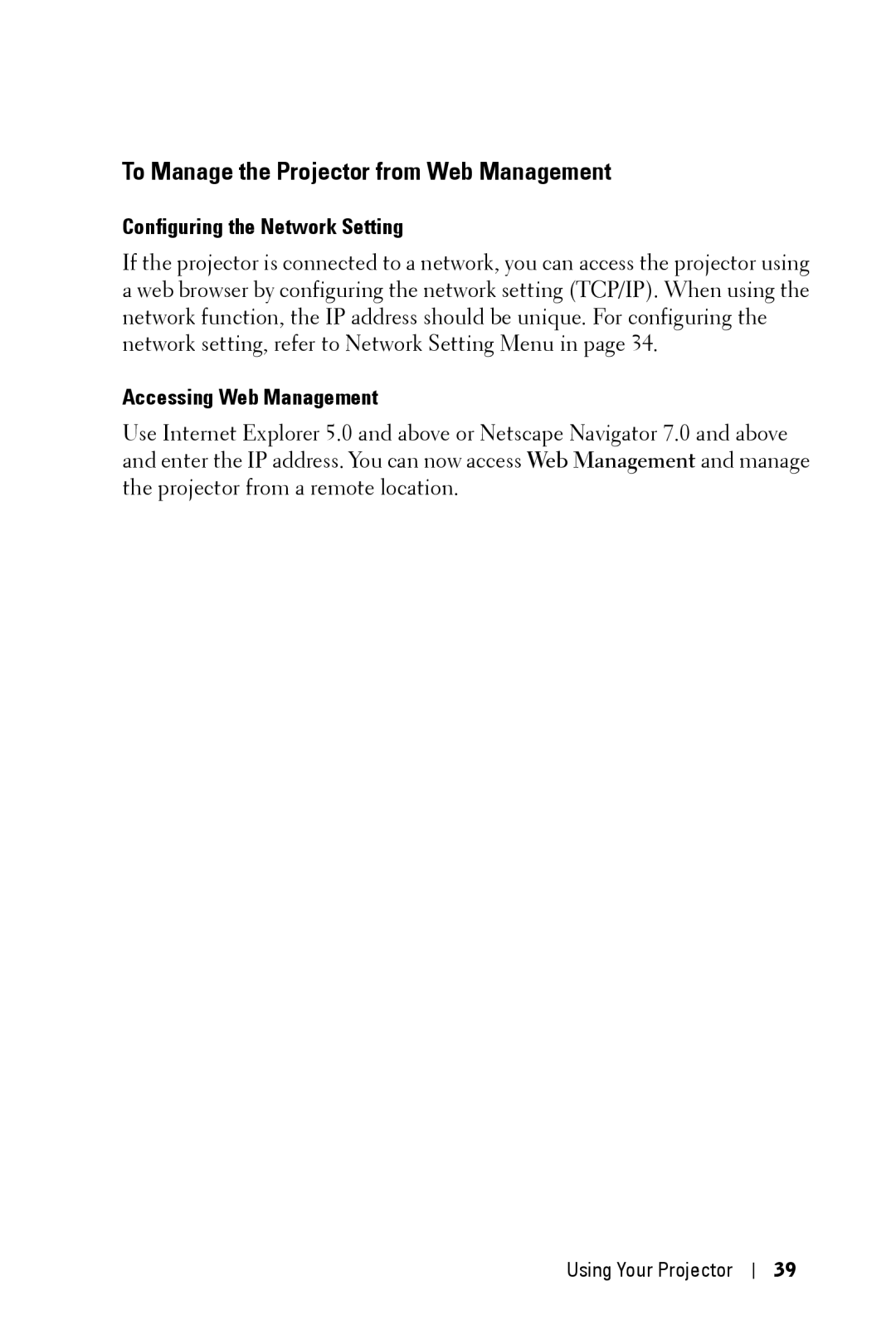 Dell 5100MP owner manual Configuring the Network Setting, Accessing Web Management 