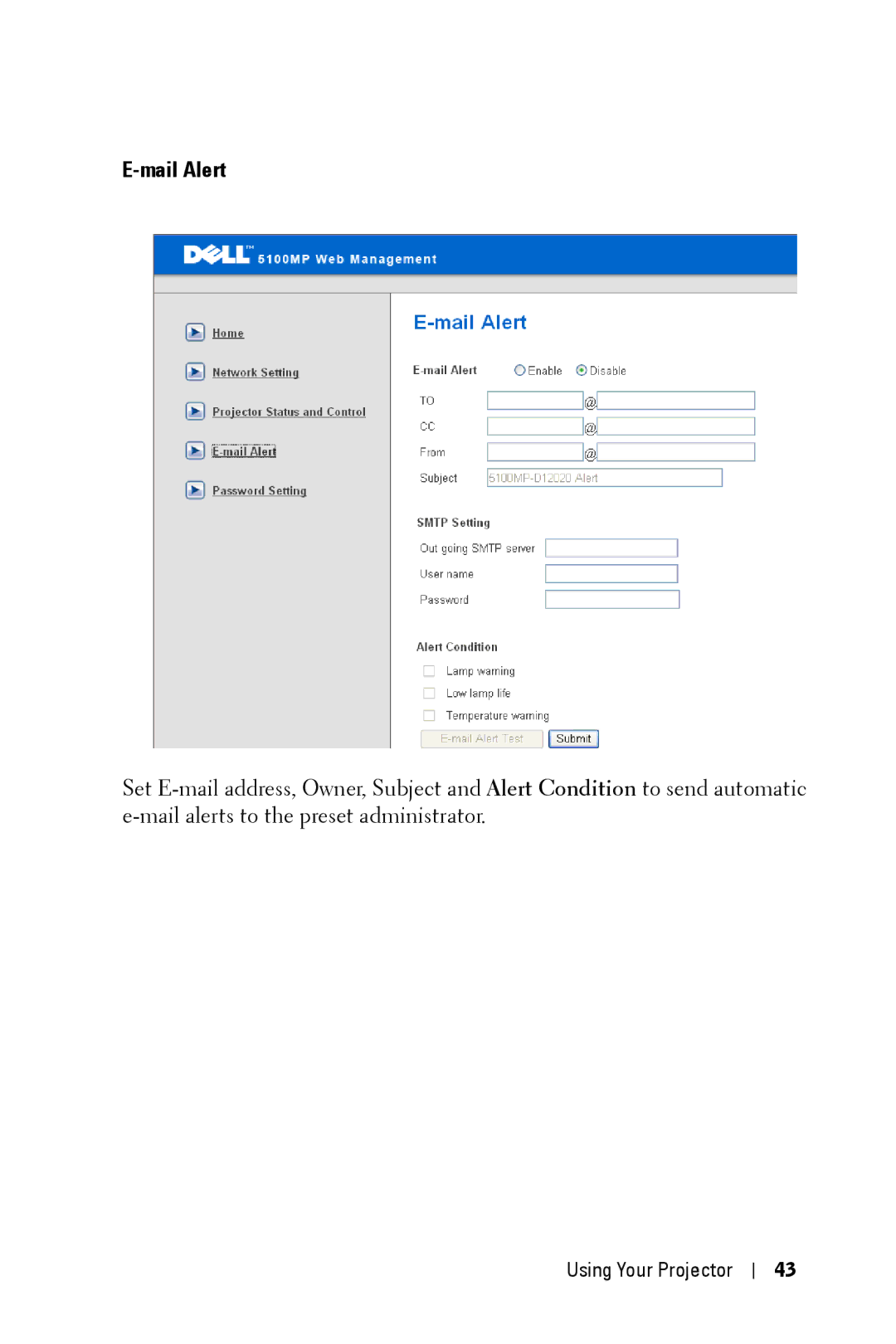 Dell 5100MP owner manual Mail Alert 