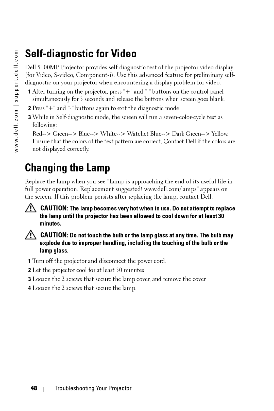 Dell 5100MP owner manual Self-diagnostic for Video 