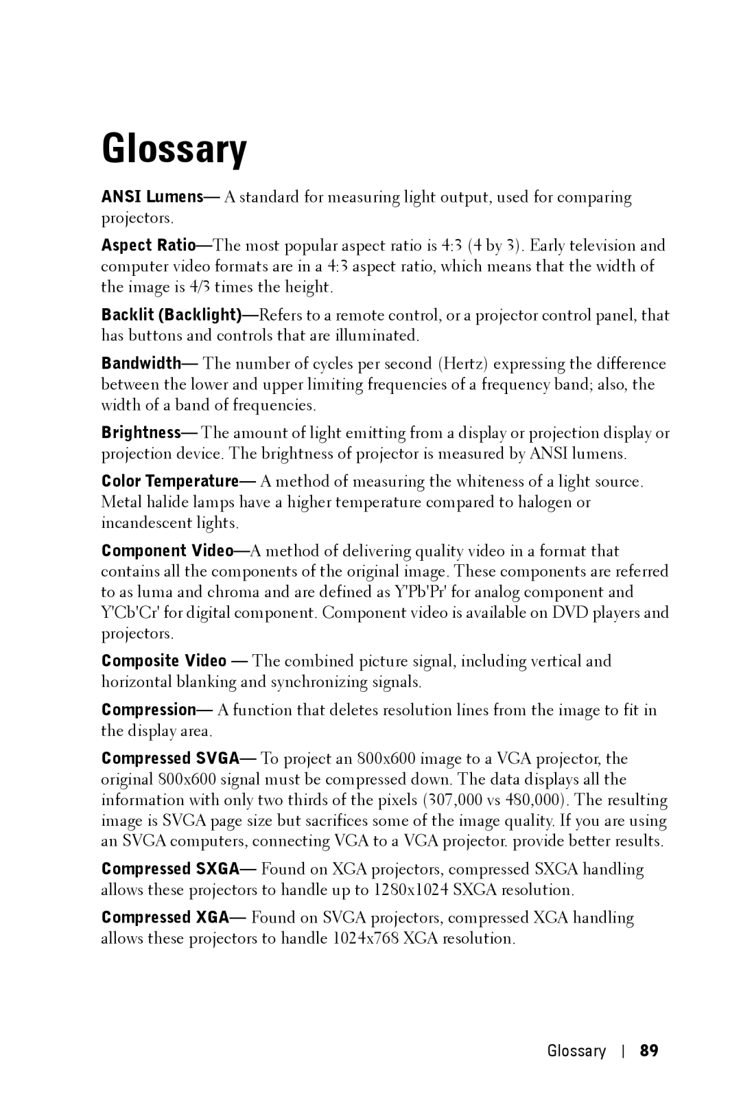 Dell 5100MP owner manual Glossary 