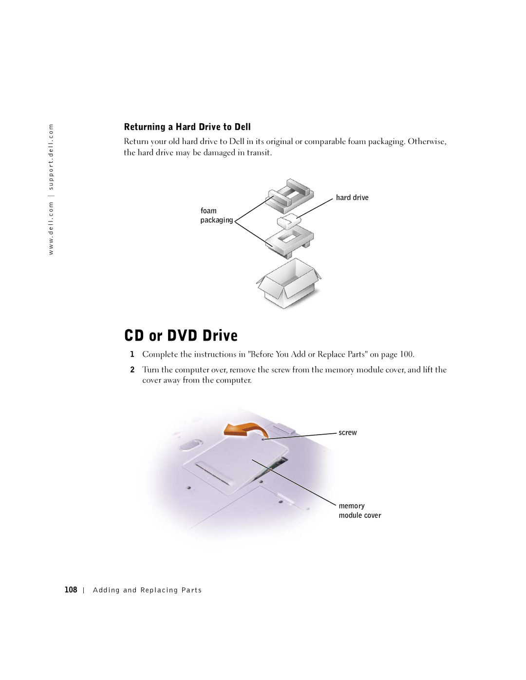 Dell 5150, 5100, PP08L, PP07L owner manual CD or DVD Drive, Returning a Hard Drive to Dell 