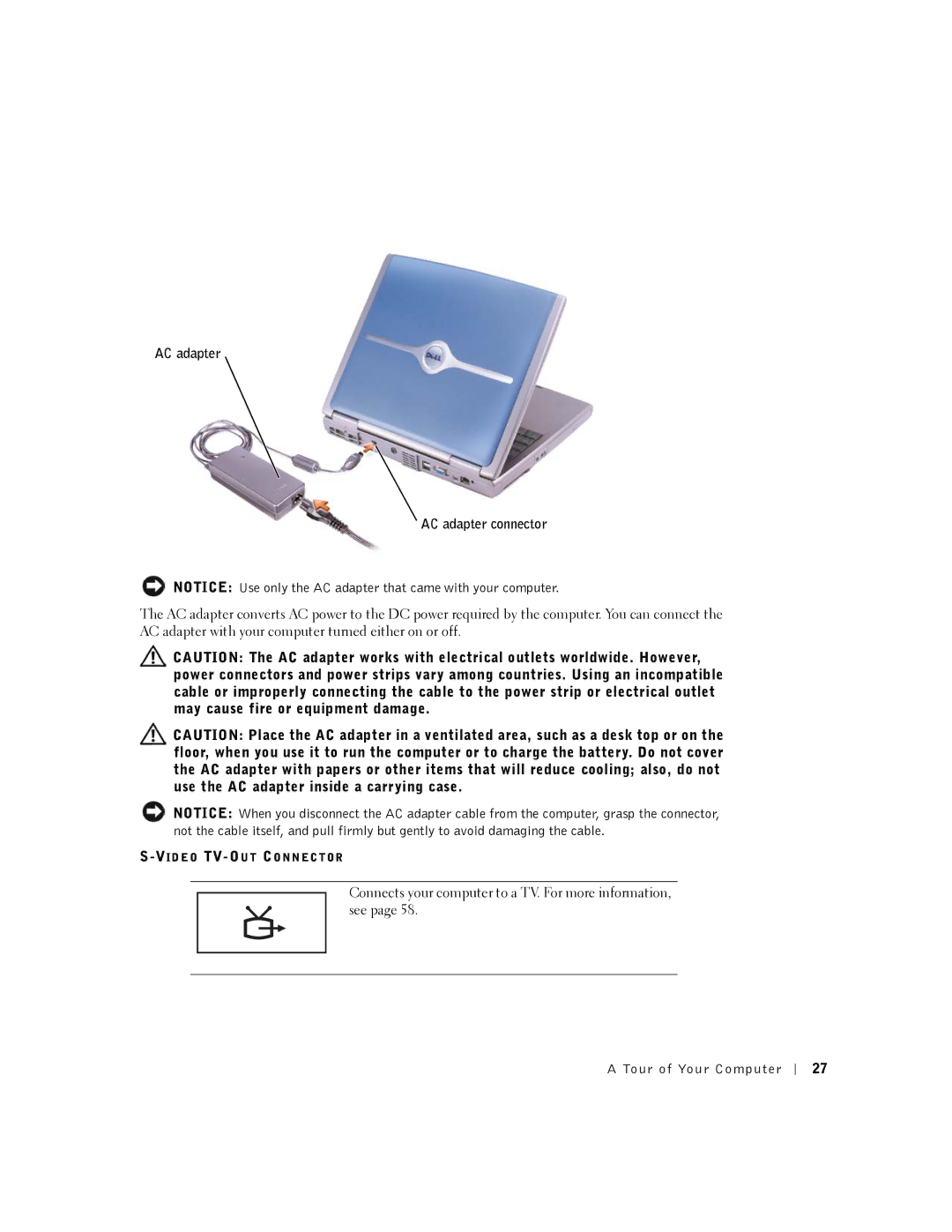 Dell PP07L, 5150, 5100, PP08L owner manual AC adapter AC adapter connector 