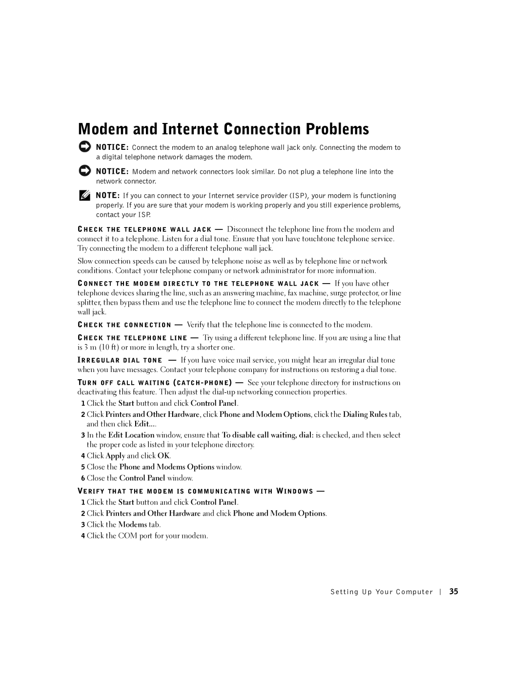 Dell PP07L, 5150, 5100, PP08L owner manual Modem and Internet Connection Problems, Close the Phone and Modems Options window 