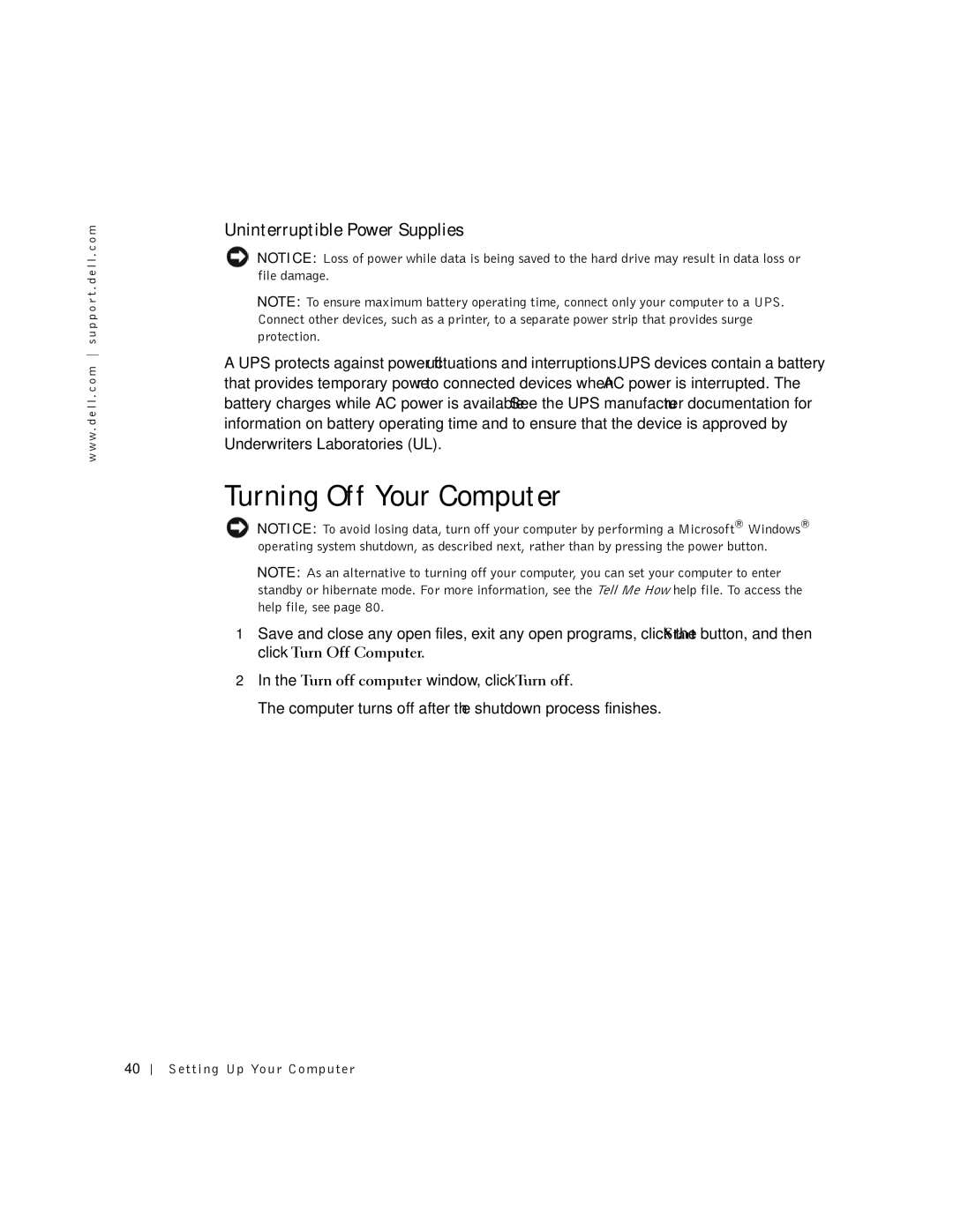 Dell 5150, 5100, PP08L, PP07L owner manual Turning Off Your Computer, Uninterruptible Power Supplies 