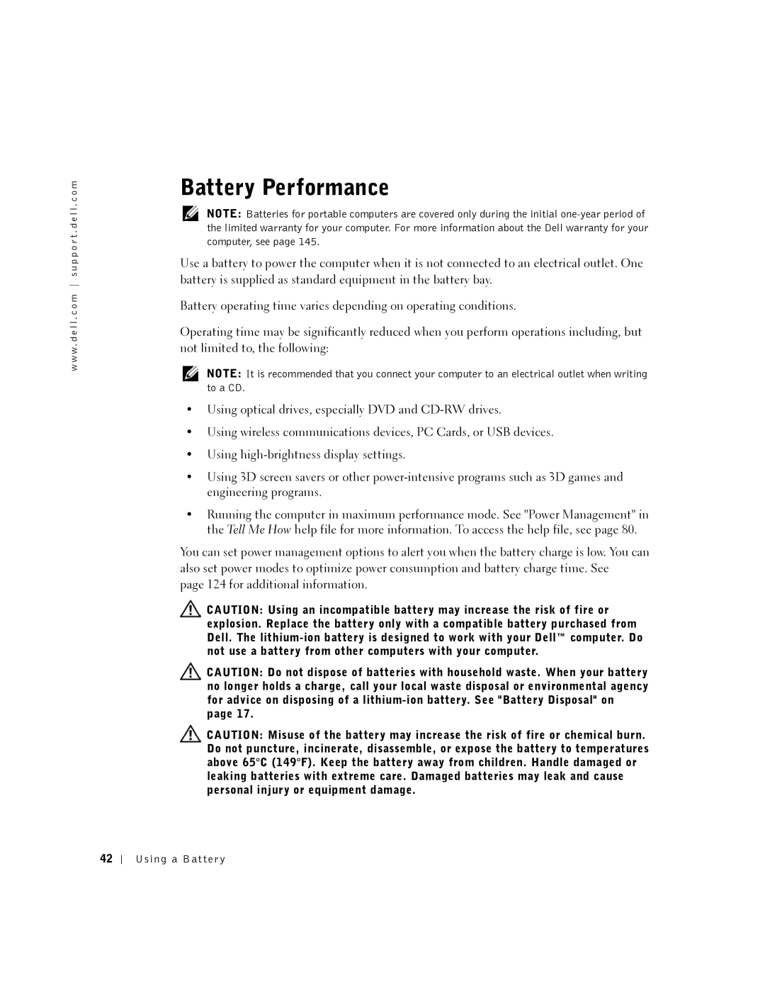 Dell PP08L, 5150, 5100, PP07L owner manual Battery Performance 