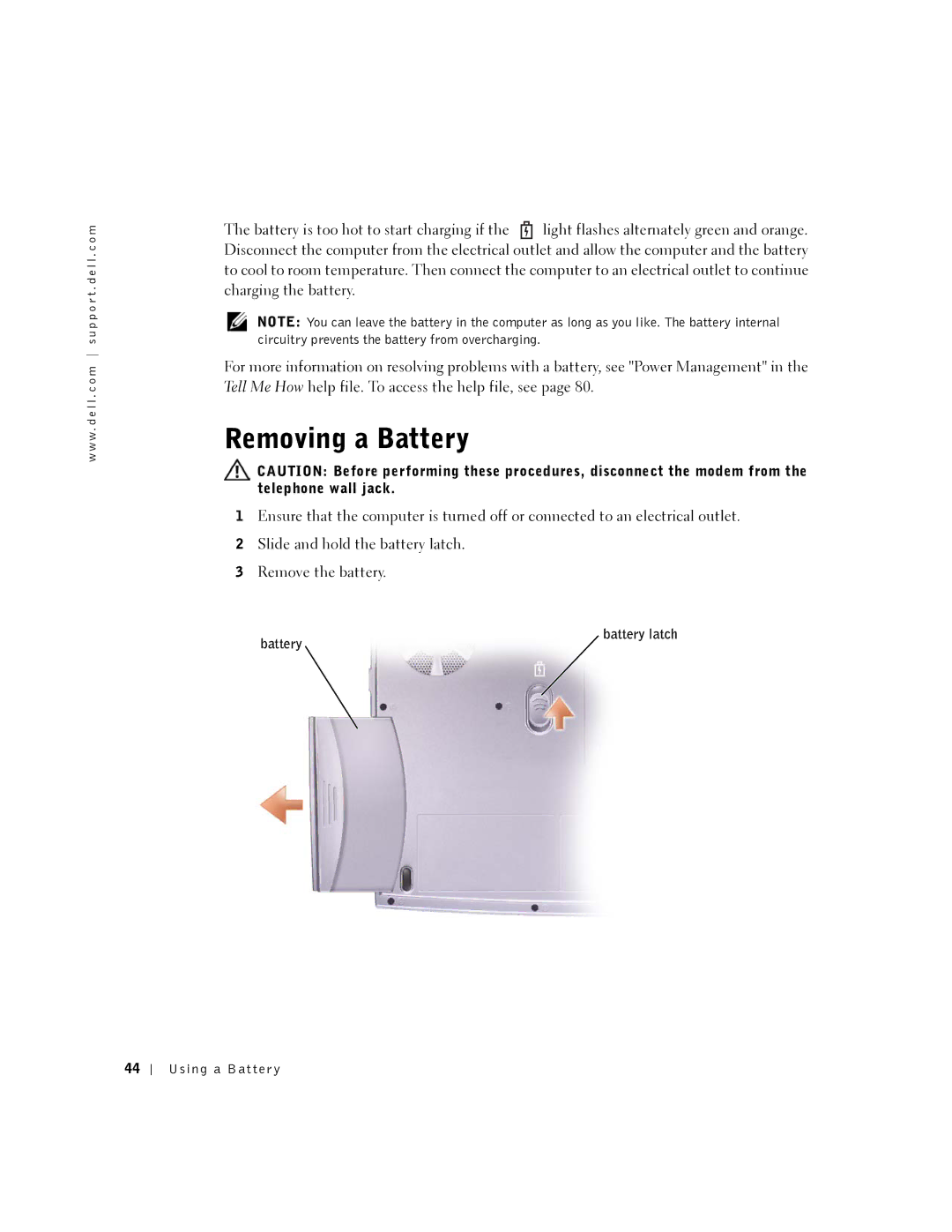 Dell 5150, 5100, PP08L, PP07L owner manual Removing a Battery 