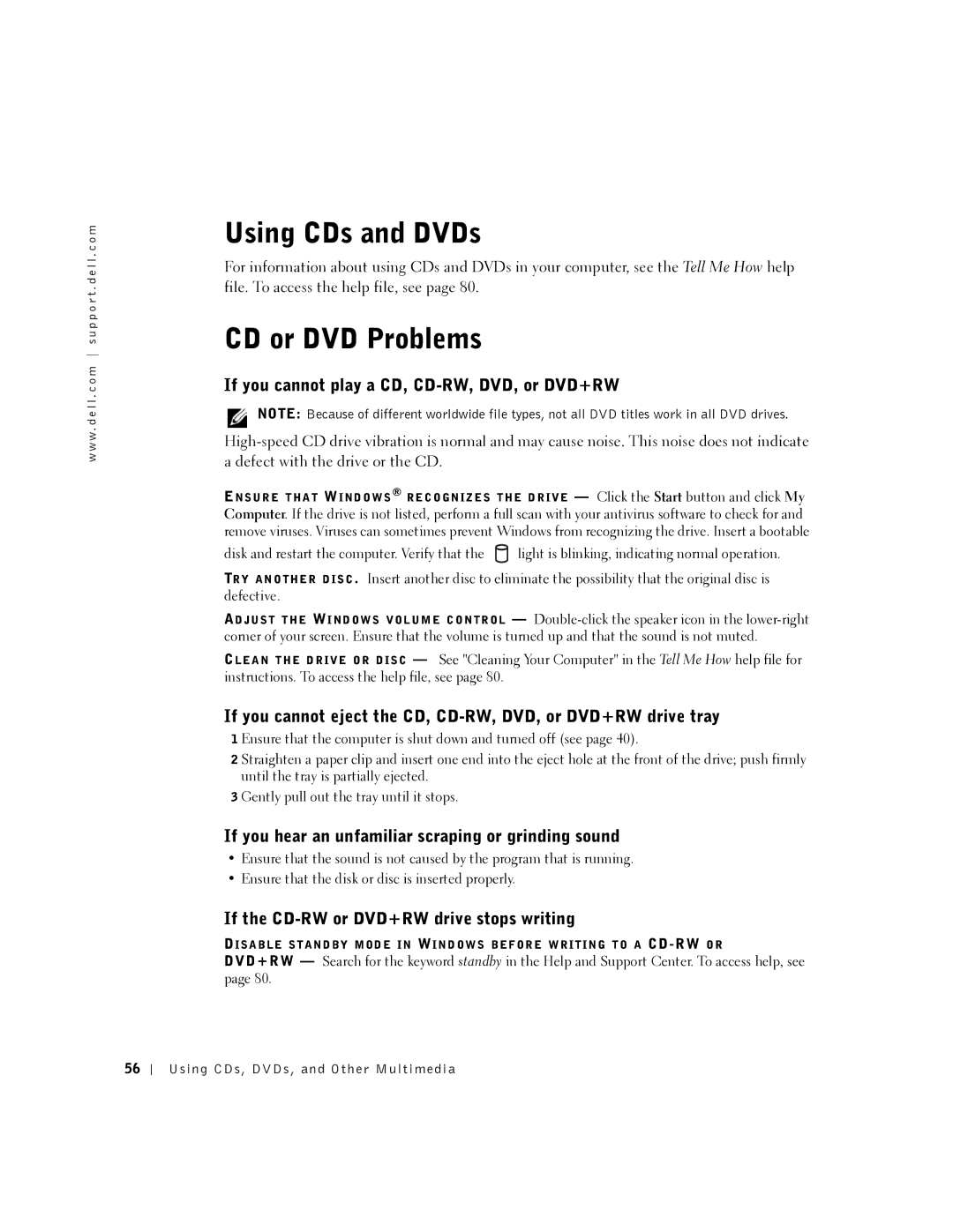 Dell 5150, 5100, PP08L, PP07L Using CDs and DVDs, CD or DVD Problems, If you cannot play a CD, CD-RW, DVD, or DVD+RW 