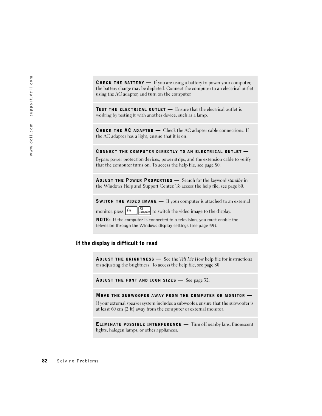 Dell PP08L, 5150, 5100, PP07L owner manual If the display is difficult to read 