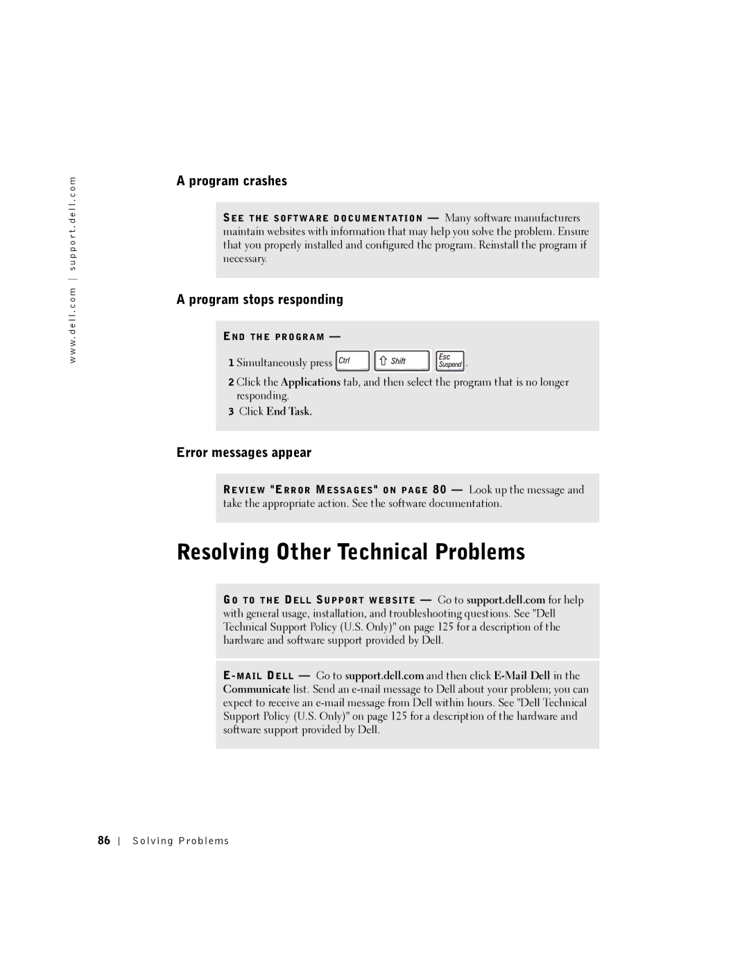 Dell PP08L, 5150, 5100 Resolving Other Technical Problems, Program crashes, Program stops responding, Error messages appear 