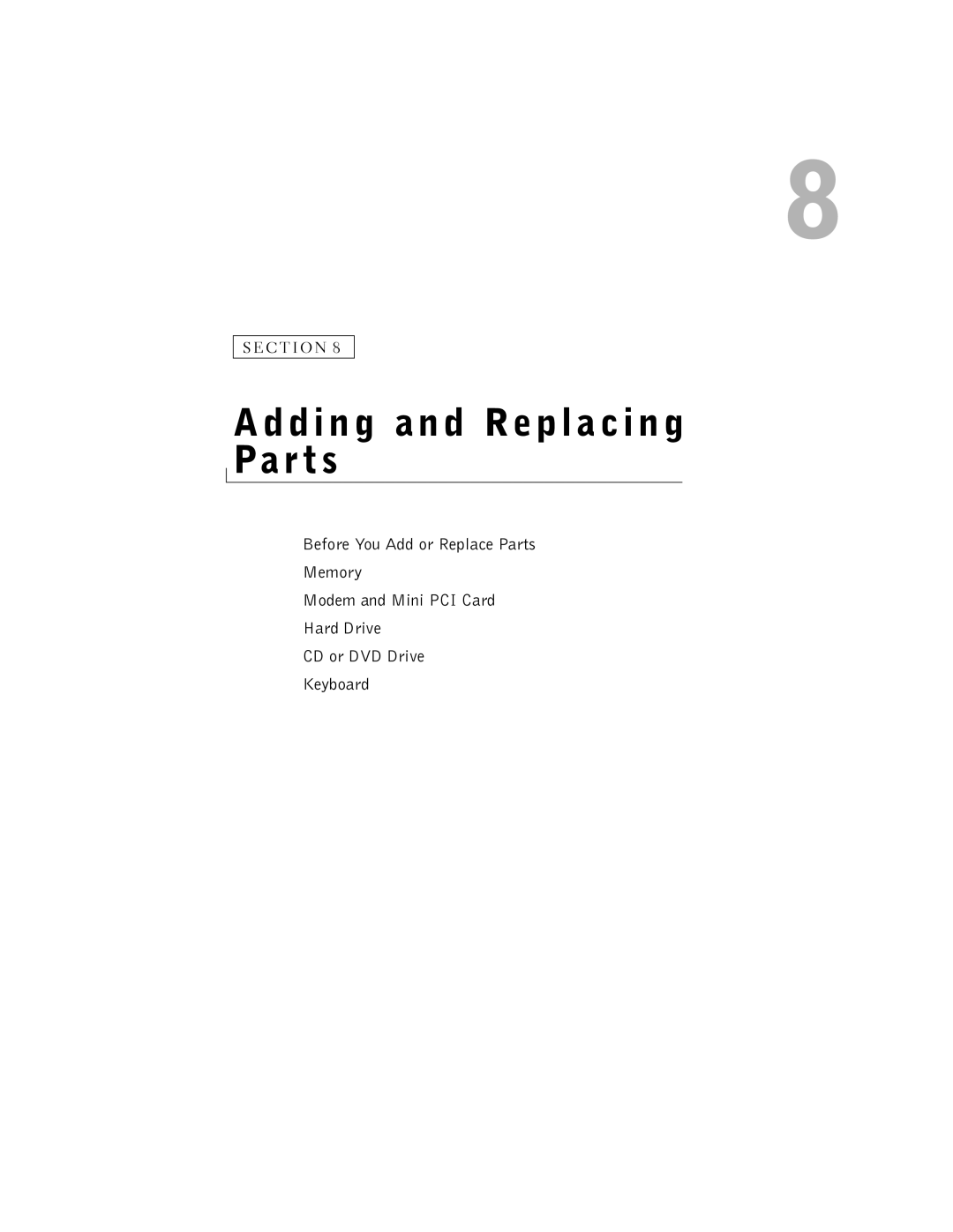 Dell PP07L, 5150, 5100, PP08L owner manual Adding and Replacing Parts 