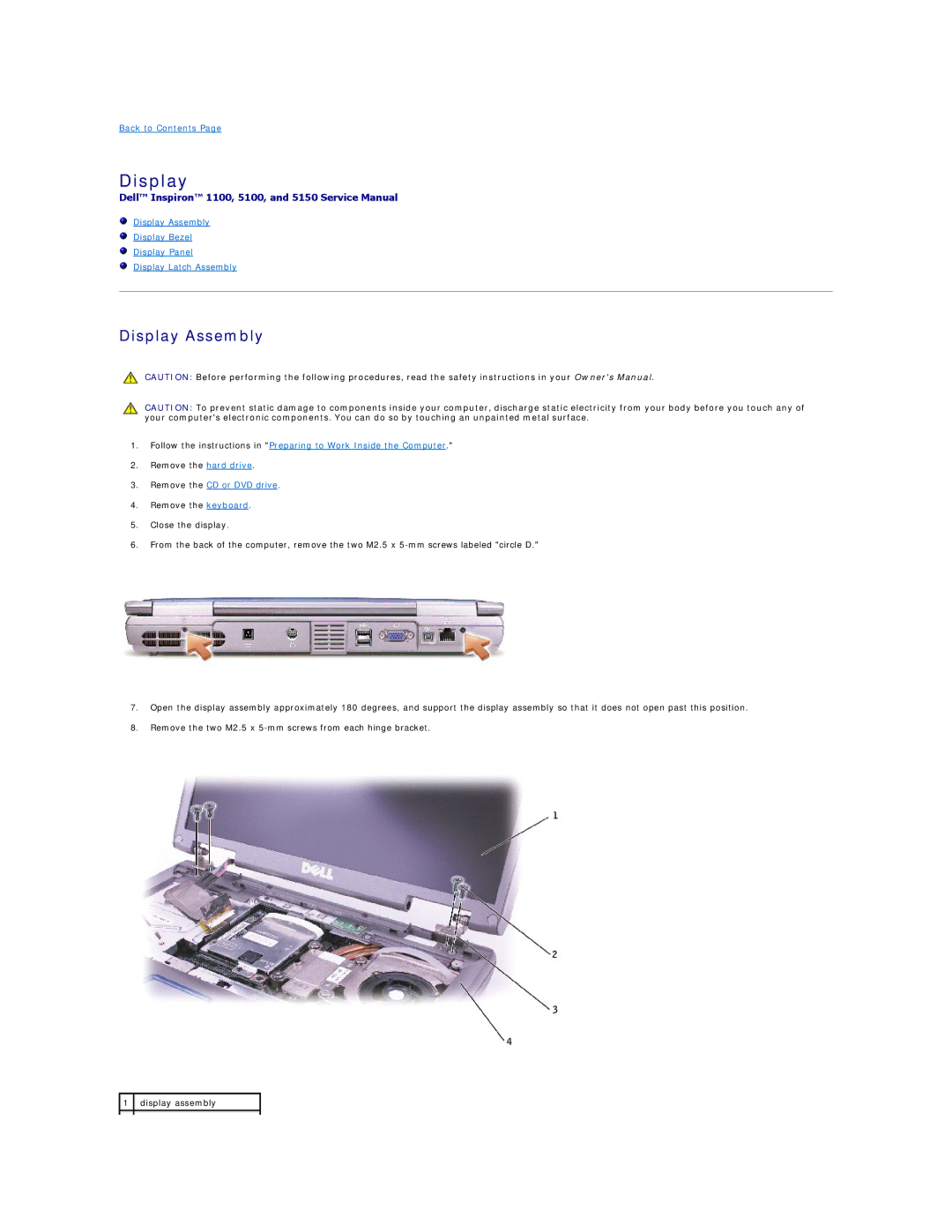 Dell 5150, 5100 manual Display Assembly 