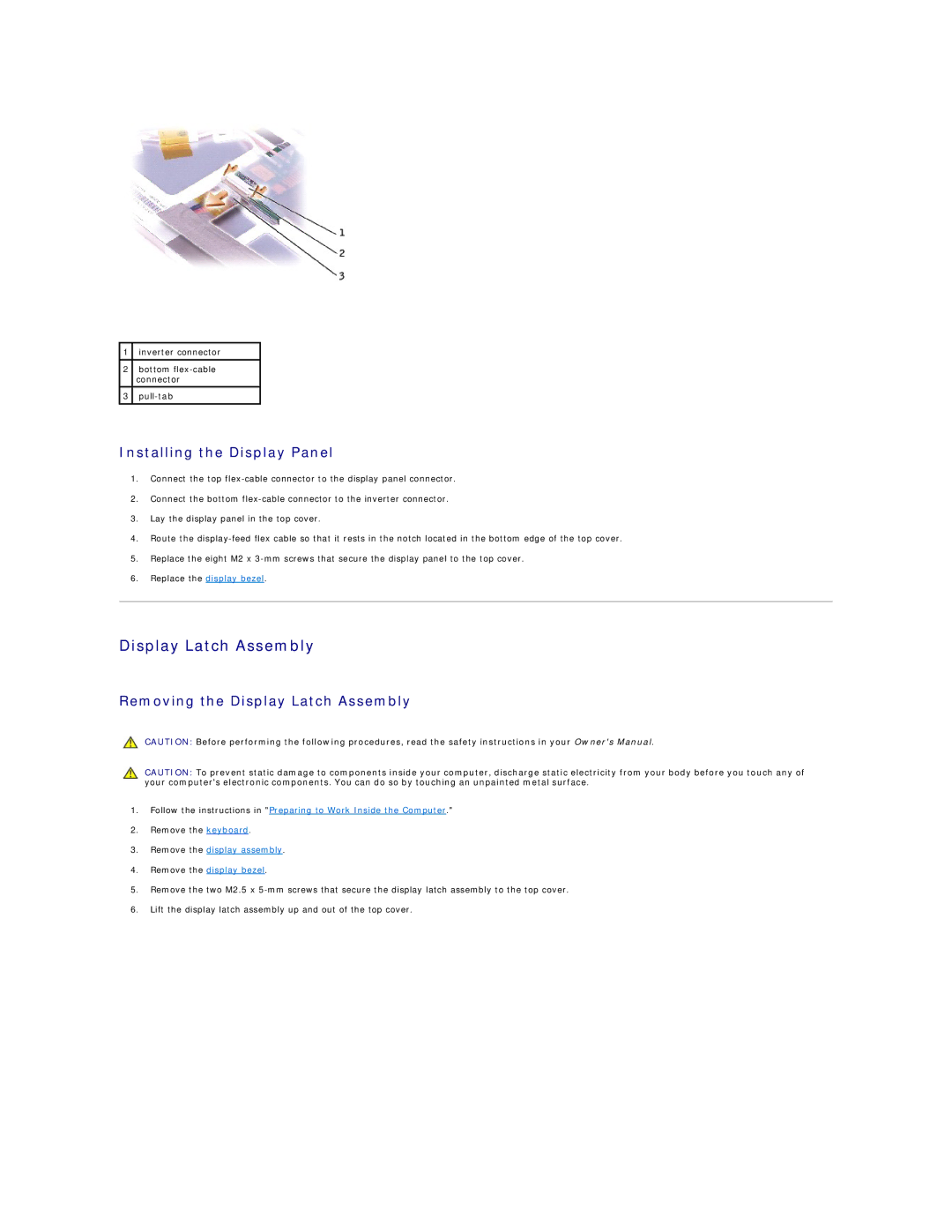 Dell 5100, 5150 manual Installing the Display Panel, Removing the Display Latch Assembly 