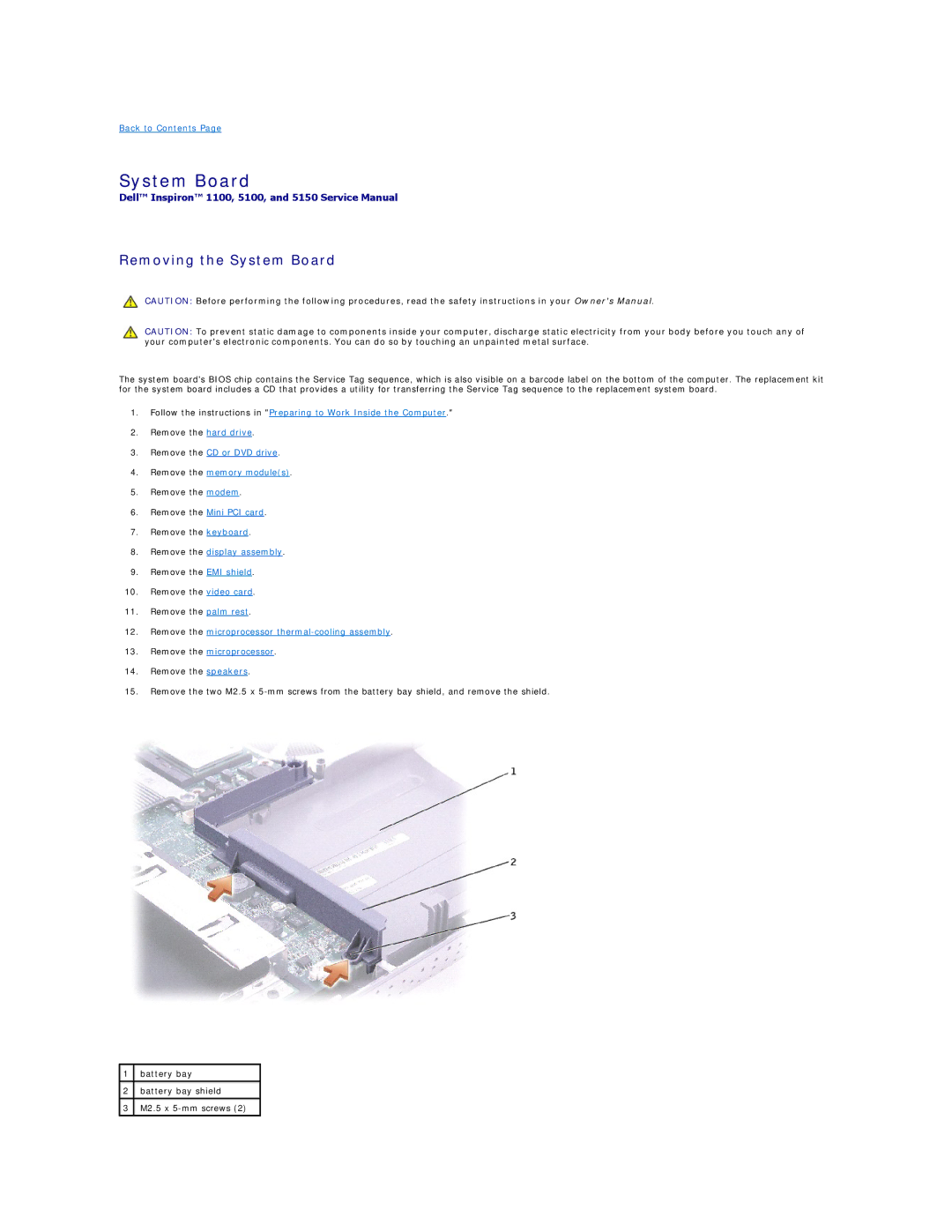 Dell 5100, 5150 manual Removing the System Board 