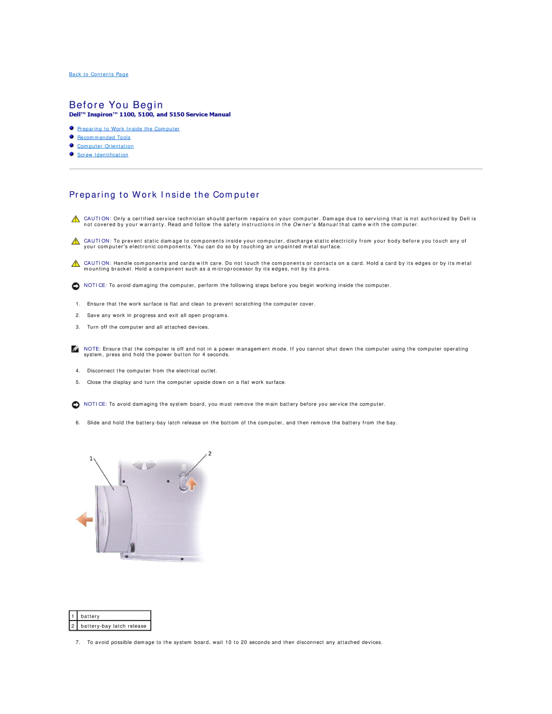 Dell 5100, 5150 manual Before You Begin, Preparing to Work Inside the Computer 