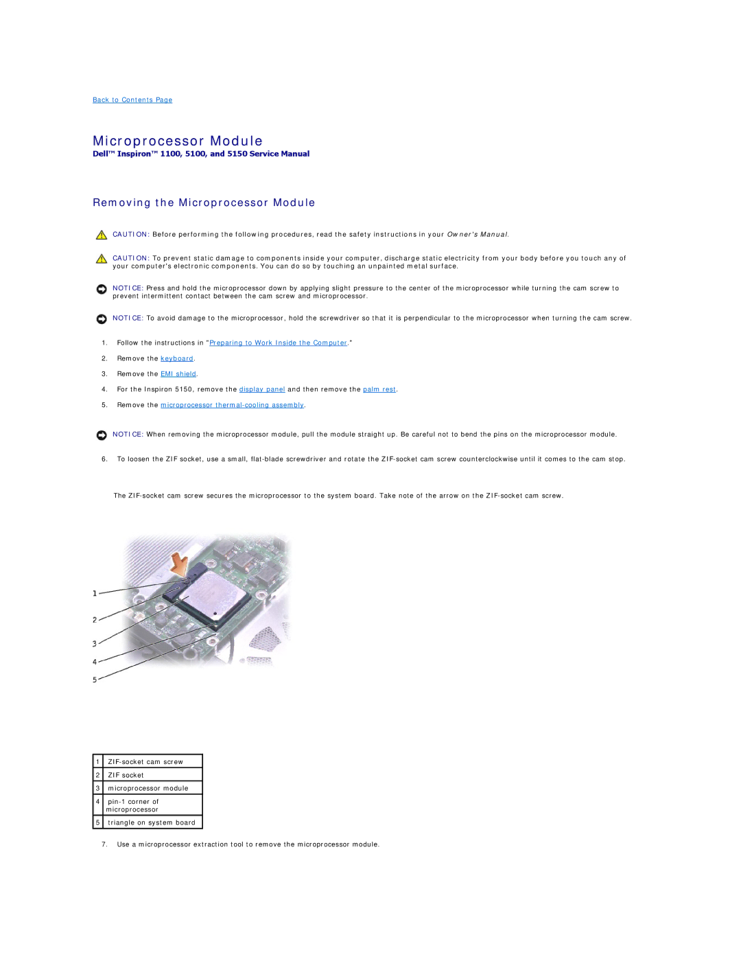 Dell 5150, 5100 manual Removing the Microprocessor Module 