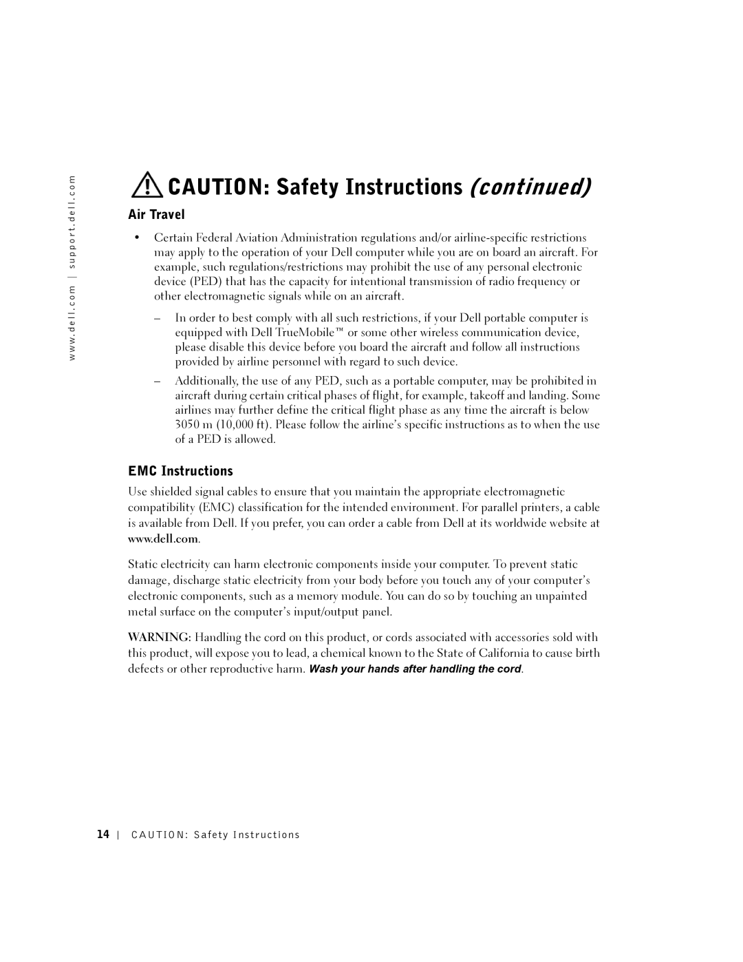 Dell 5150, 5100 manual Air Travel, EMC Instructions 