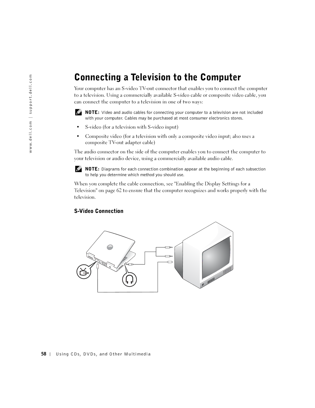 Dell 5150, 5100 manual Connecting a Television to the Computer, Video Connection 