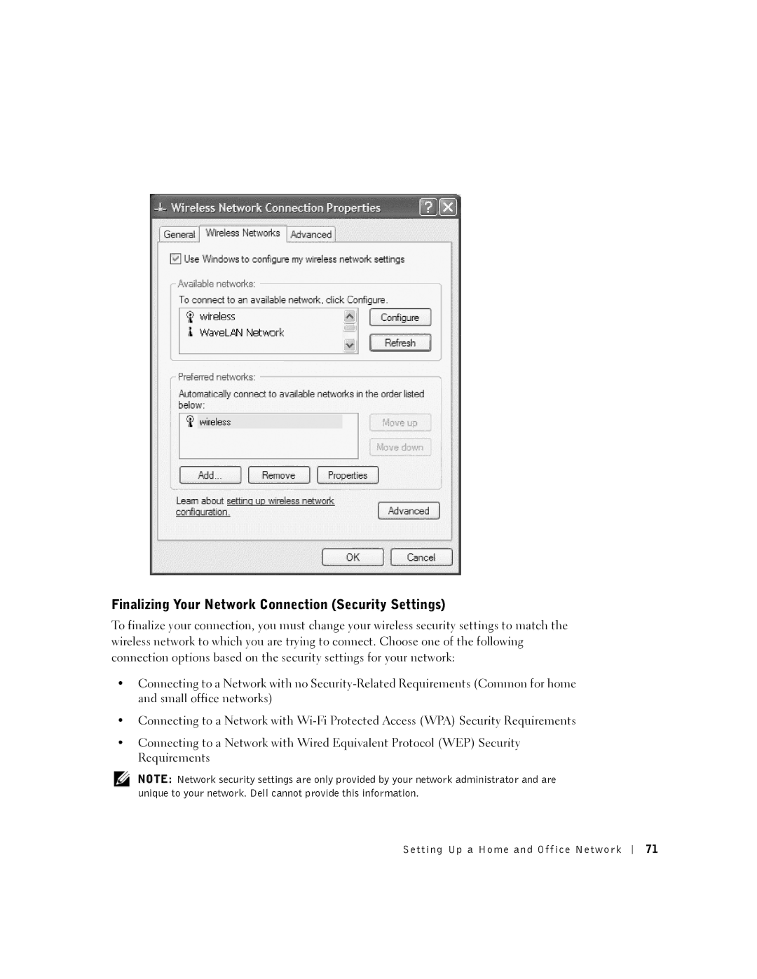 Dell 5100, 5150 manual Finalizing Your Network Connection Security Settings 