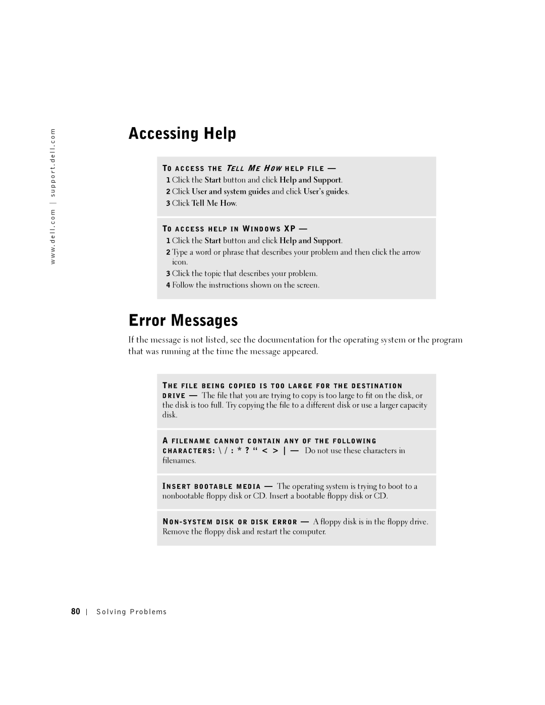Dell 5150, 5100 manual Accessing Help, Error Messages 